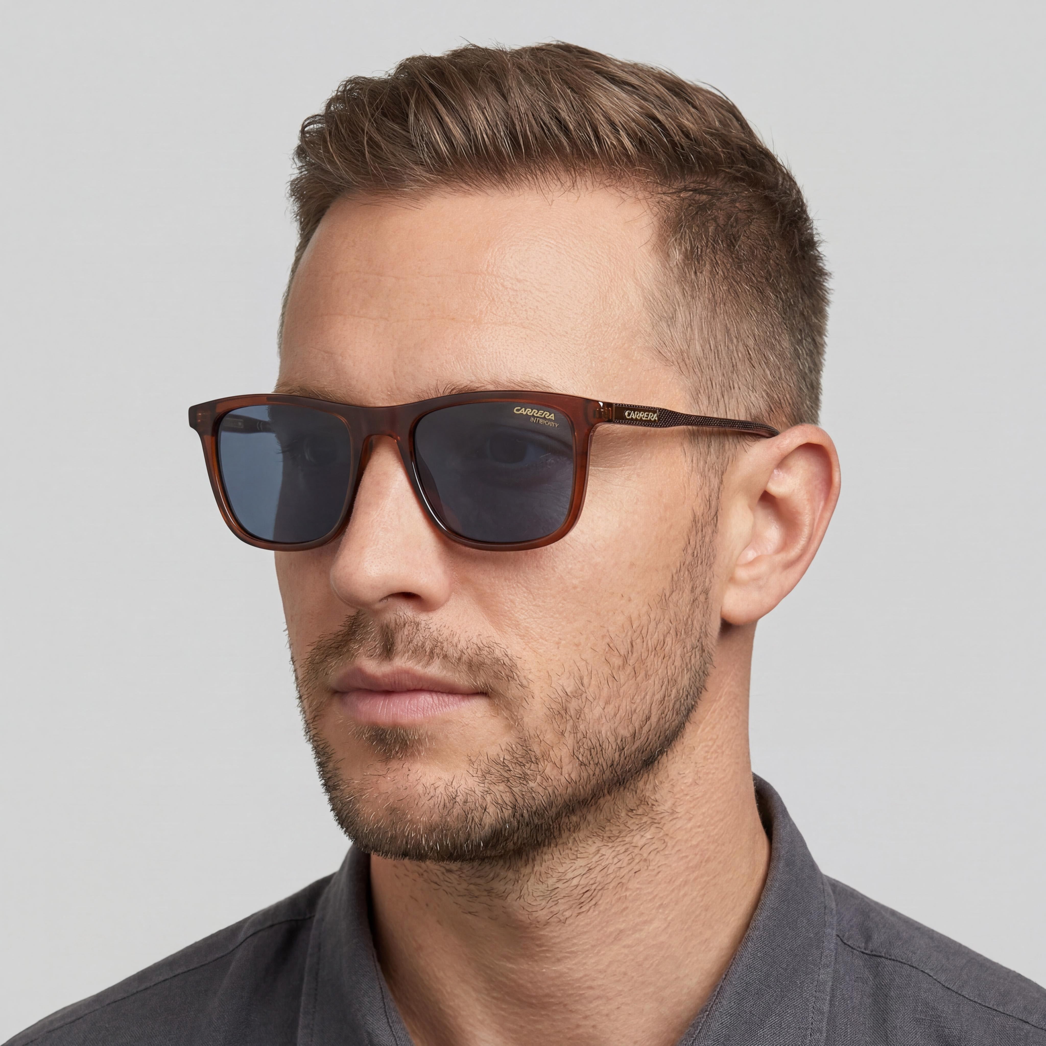 Gafas de sol Carrera Classic rectangulares para hombre, ligeras, con montura de propionato marrón y lentes azules, 53 mm, Photo 5