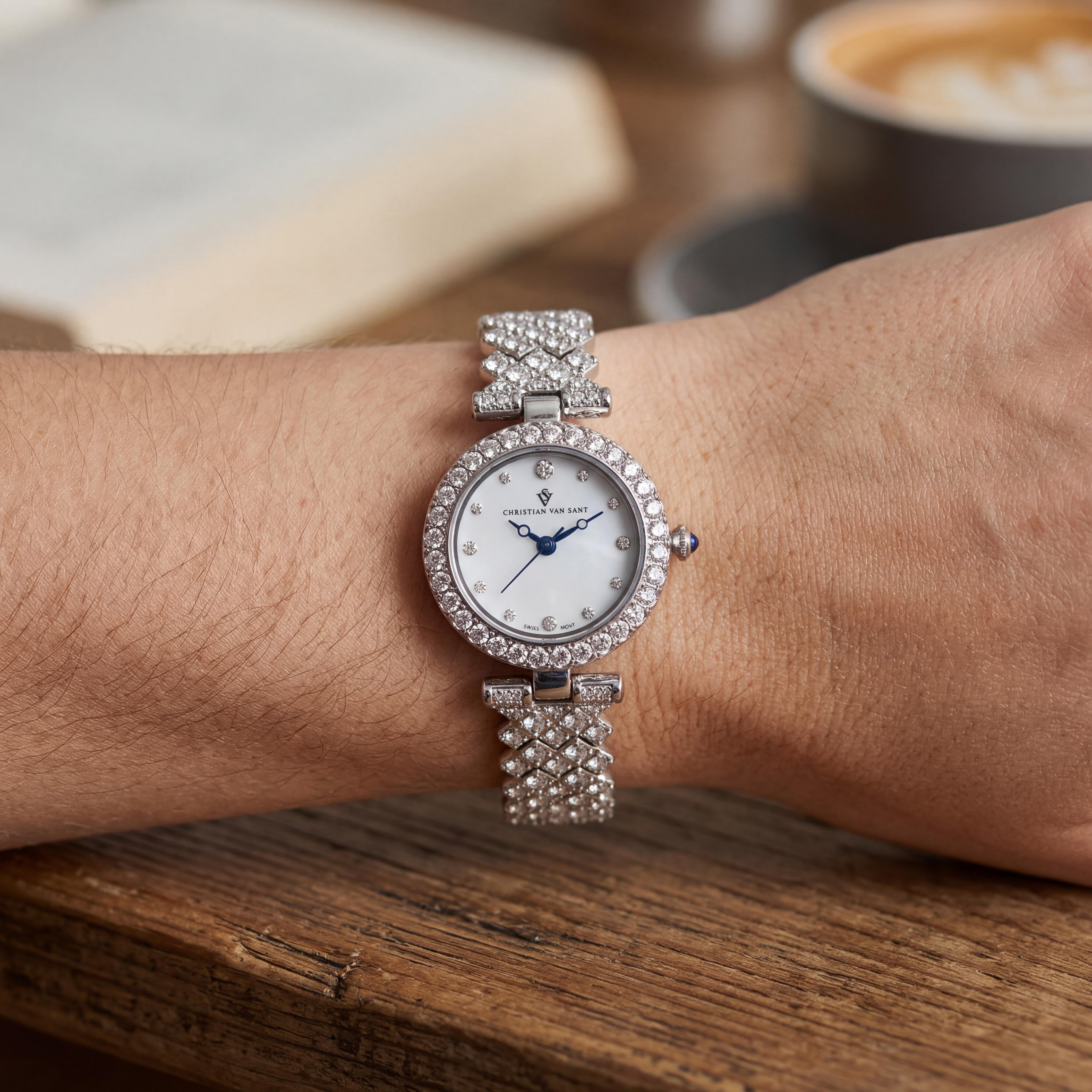 Christian Van Sant CV2950 Women's Silver Stainless Steel Case & Bracelet White Dial Quartz Watch with Mineral Crystal, Photo 4