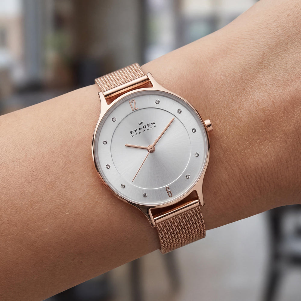 SKAGEN DENMARK Reloj analógico SKW2151, pulsera de malla de acero inoxidable en oro rosa para mujer, movimiento de cuarzo, caja de 30 mm