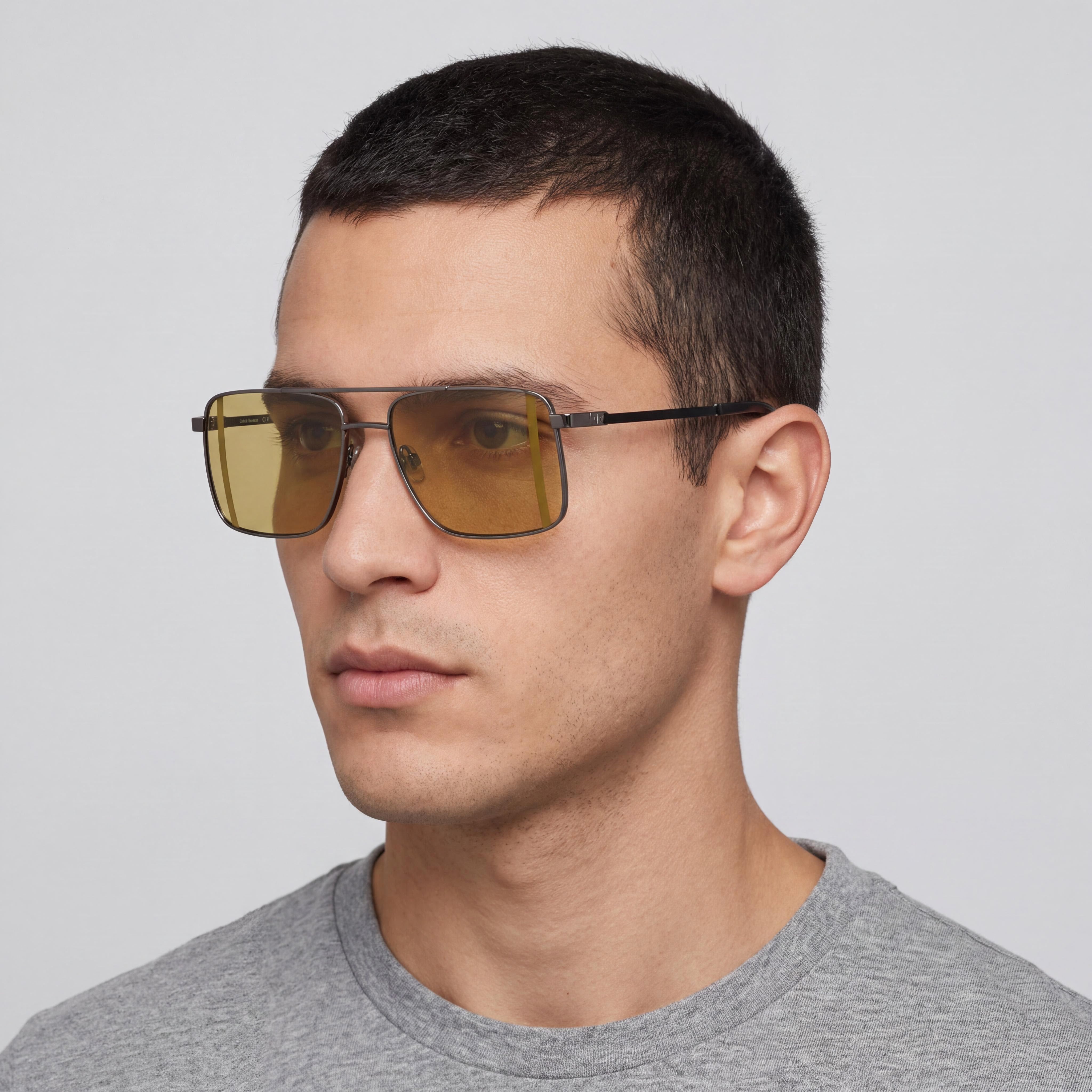Gafas de sol Calvin Klein Jeans Ckj25201s de aviador para hombre, de metal rutenio oscuro con lentes de color caramelo sólido, protección UV, talla XL, Photo 5