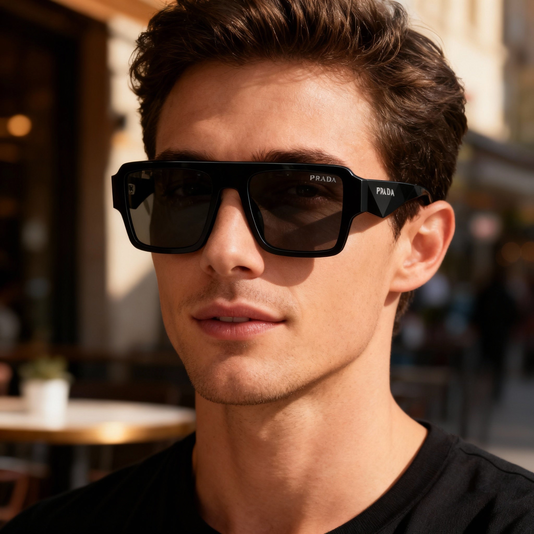 Prada PR A05SF Men's Asian Fit Plastic Sunglasses Black Frame Gray Non-Polarized Lenses 55-19-145, Photo 5