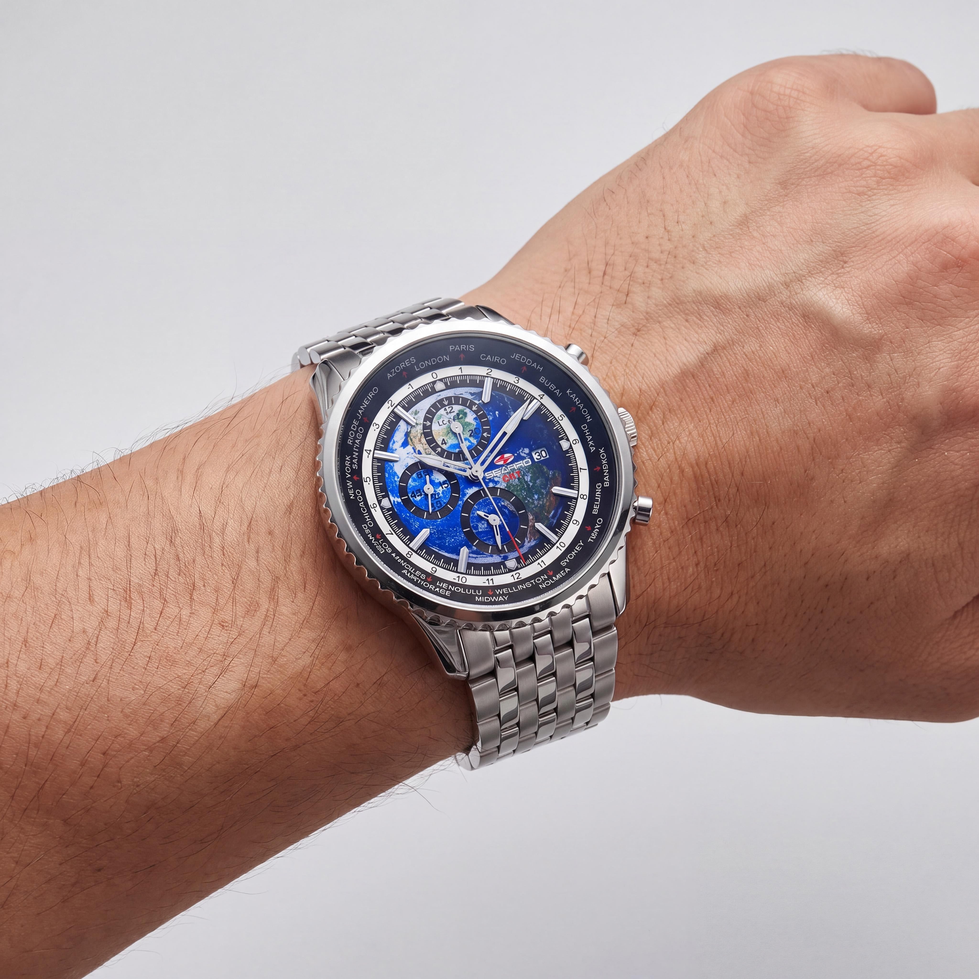 Reloj Seapro para hombre con movimiento de cuarzo, esfera azul, temporizador mundial, GMT y funciones de despertador., Photo 4