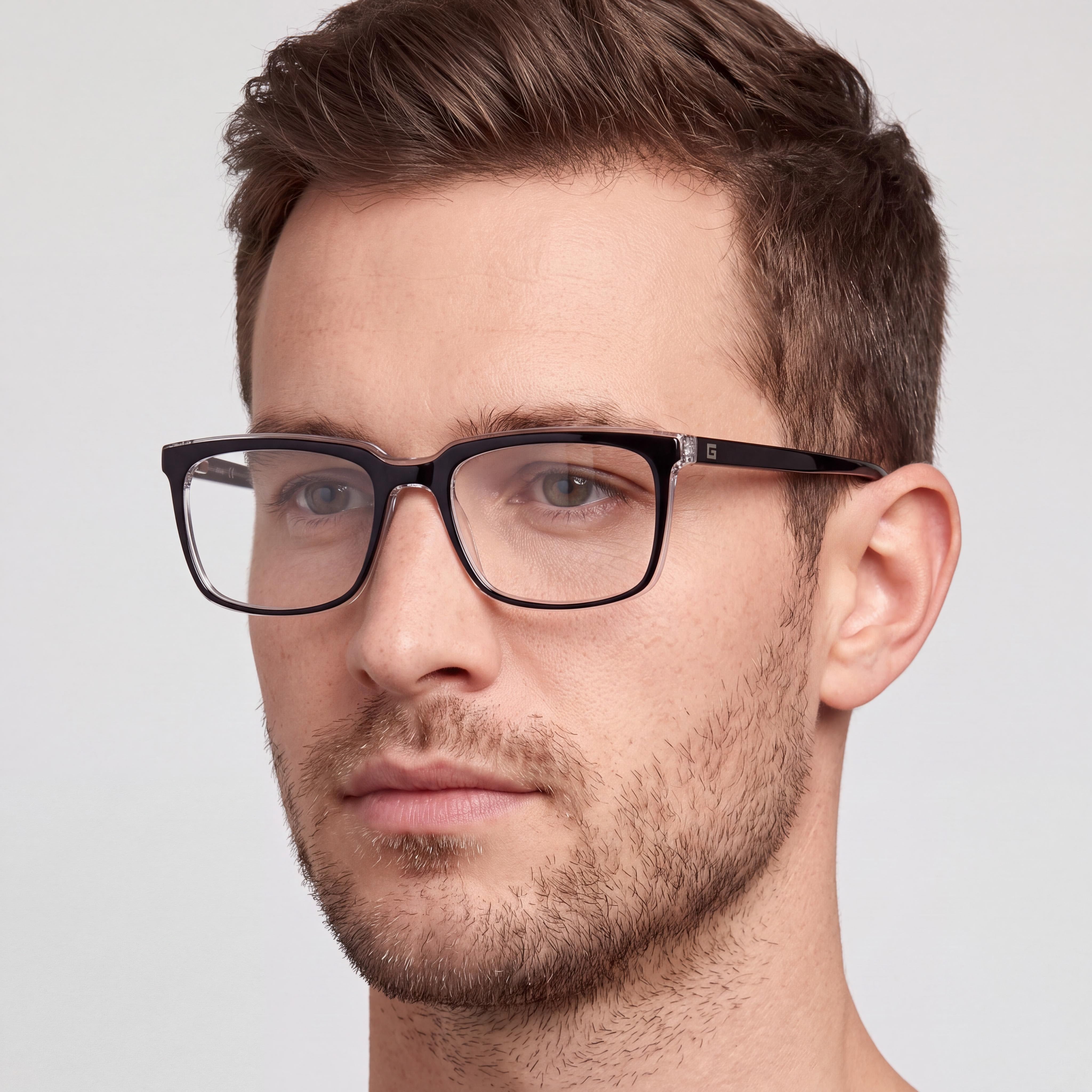 GUESS Gu50063 Gafas de hombre con montura de plástico monocolor negro y lentes de policarbonato transparente 54-18-145mm, Photo 3