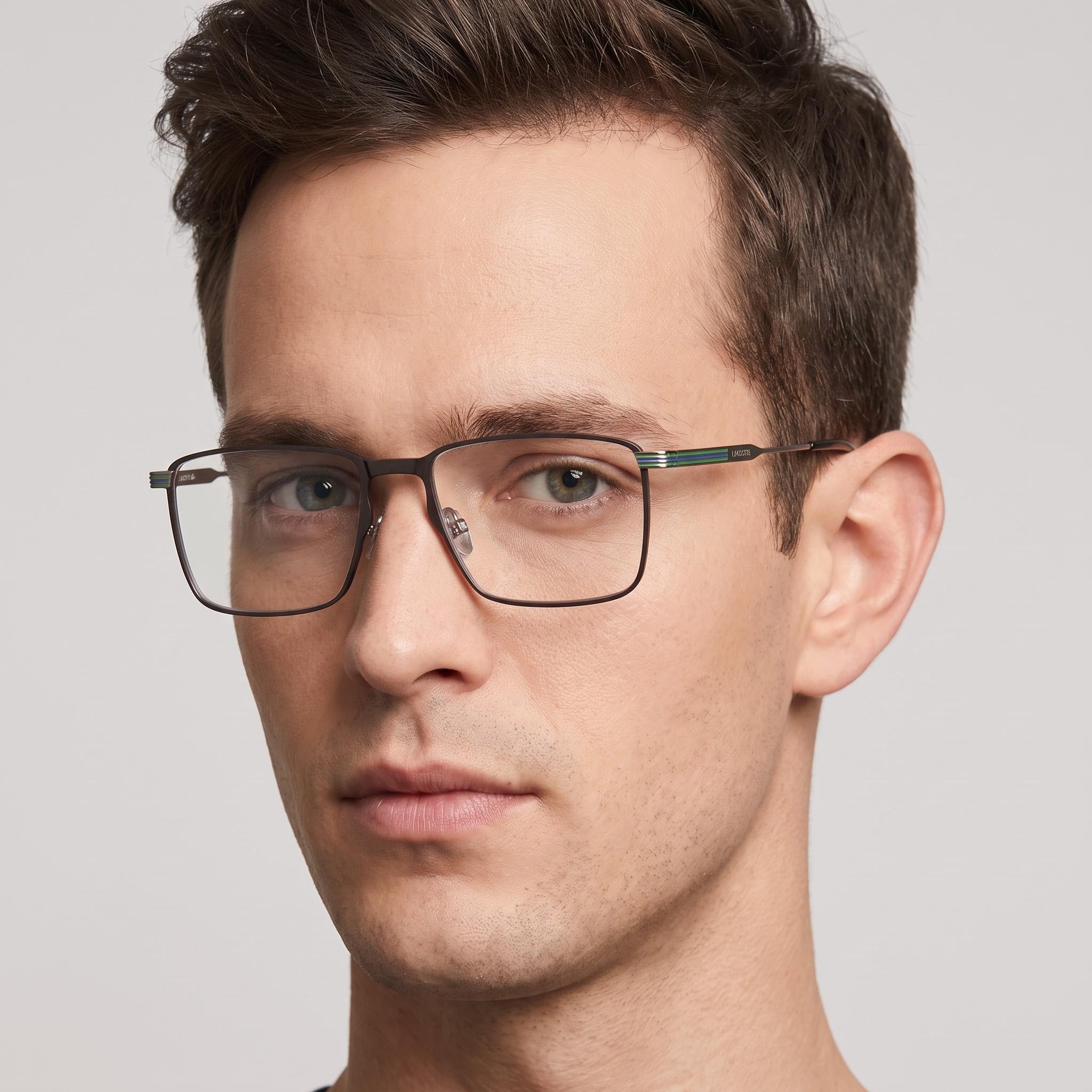 Gafas casuales Lacoste para hombre con montura negra mate y lentes de plástico transparentes, 54 mm de ancho de mica, Photo 5