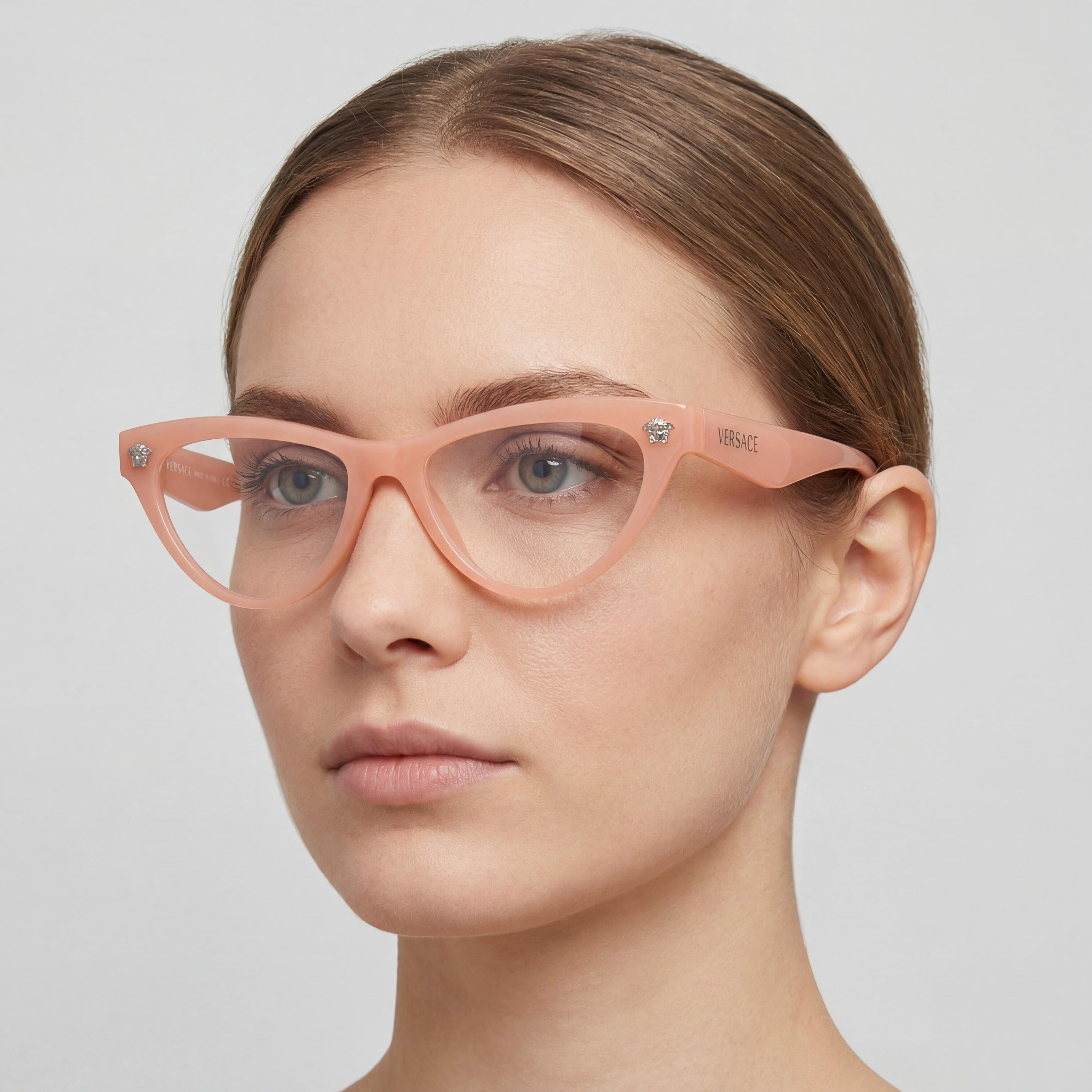 Versace Ve 3364 U Women's Injected Pink Opal Frame Clear Polycarbonate Lens Eyeglasses 52-17-145, Photo 4