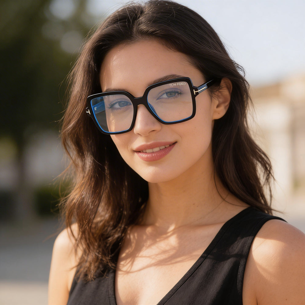 Tom Ford Classic Unisex Shiny Black Blue Filter Plastic Frame Eyeglasses with Black Lenses 56-17-140mm