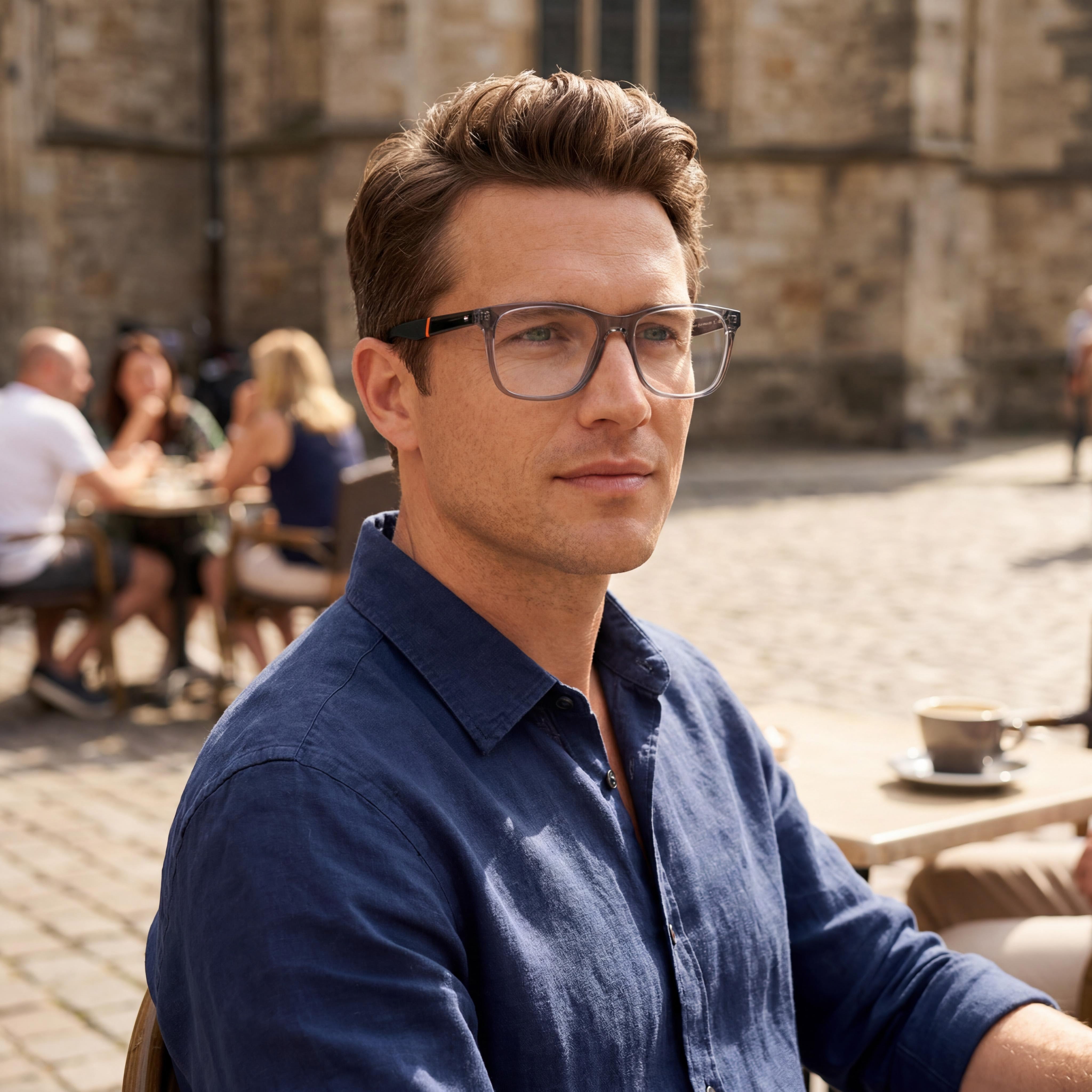 Tommy Hilfiger Men's Rectangular/Square style eyewear with a Grey Plastic frame and 53mm lens width, Photo 5