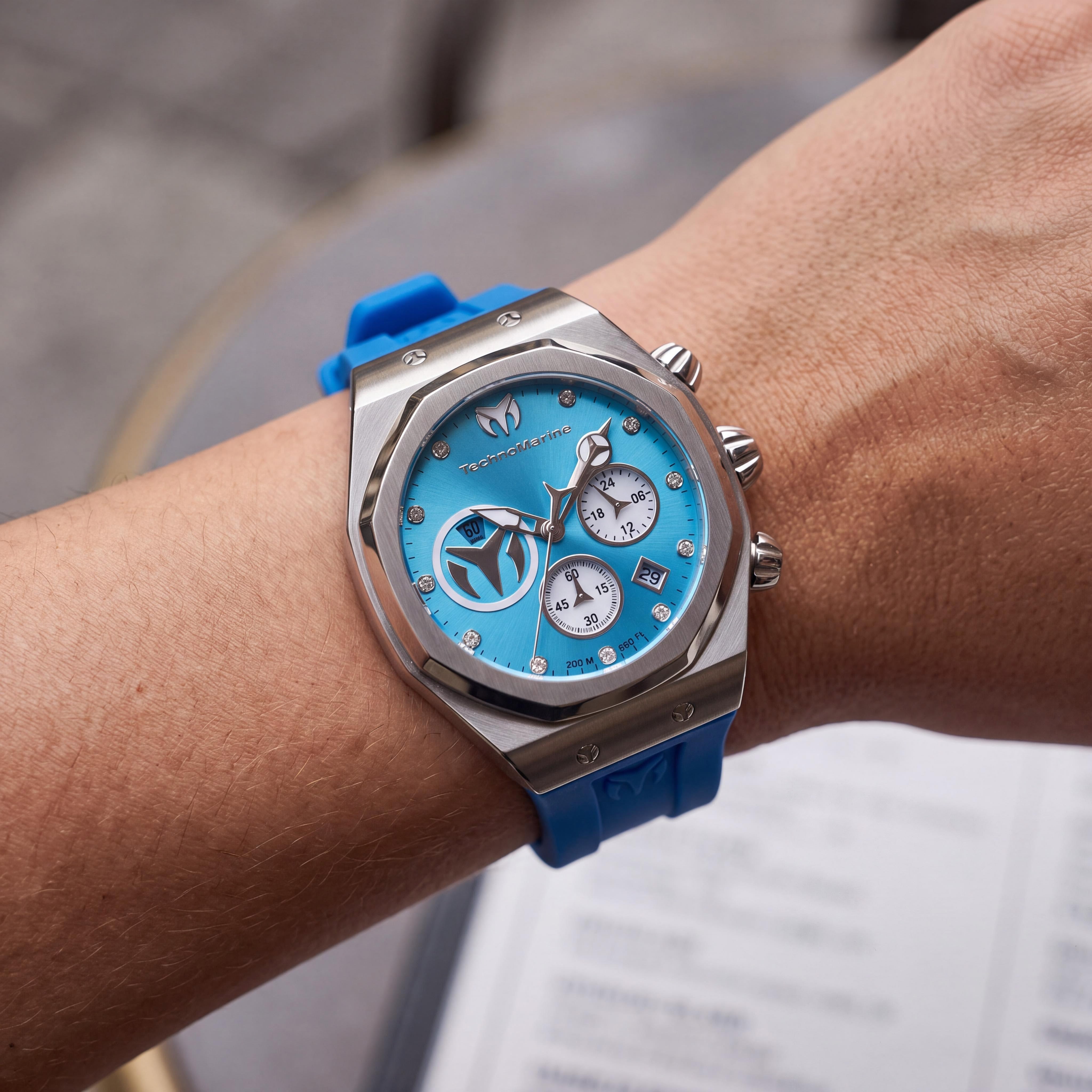 TechnoMarine Reef - Sun Women's Chronograph Silver Case Sky Blue Silicone Band Watch 40mm, Photo 4