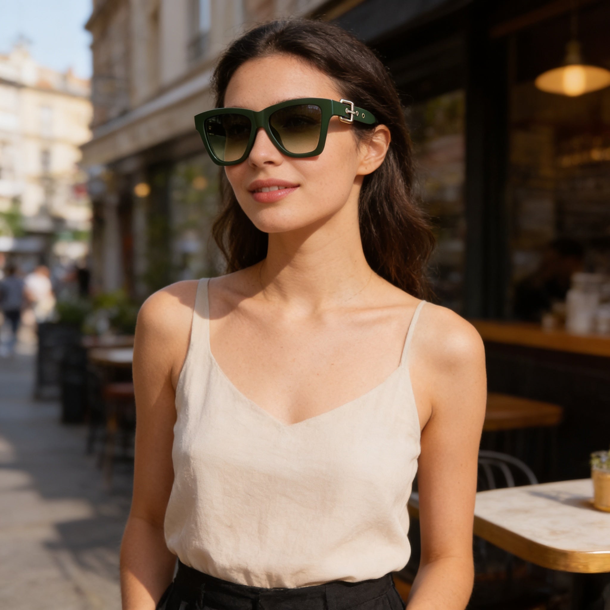 Gafas de sol Moschino Casual para mujer, cuadradas, con montura verde militar degradada y lentes verde militar de 54 mm con protección UV, Photo 6