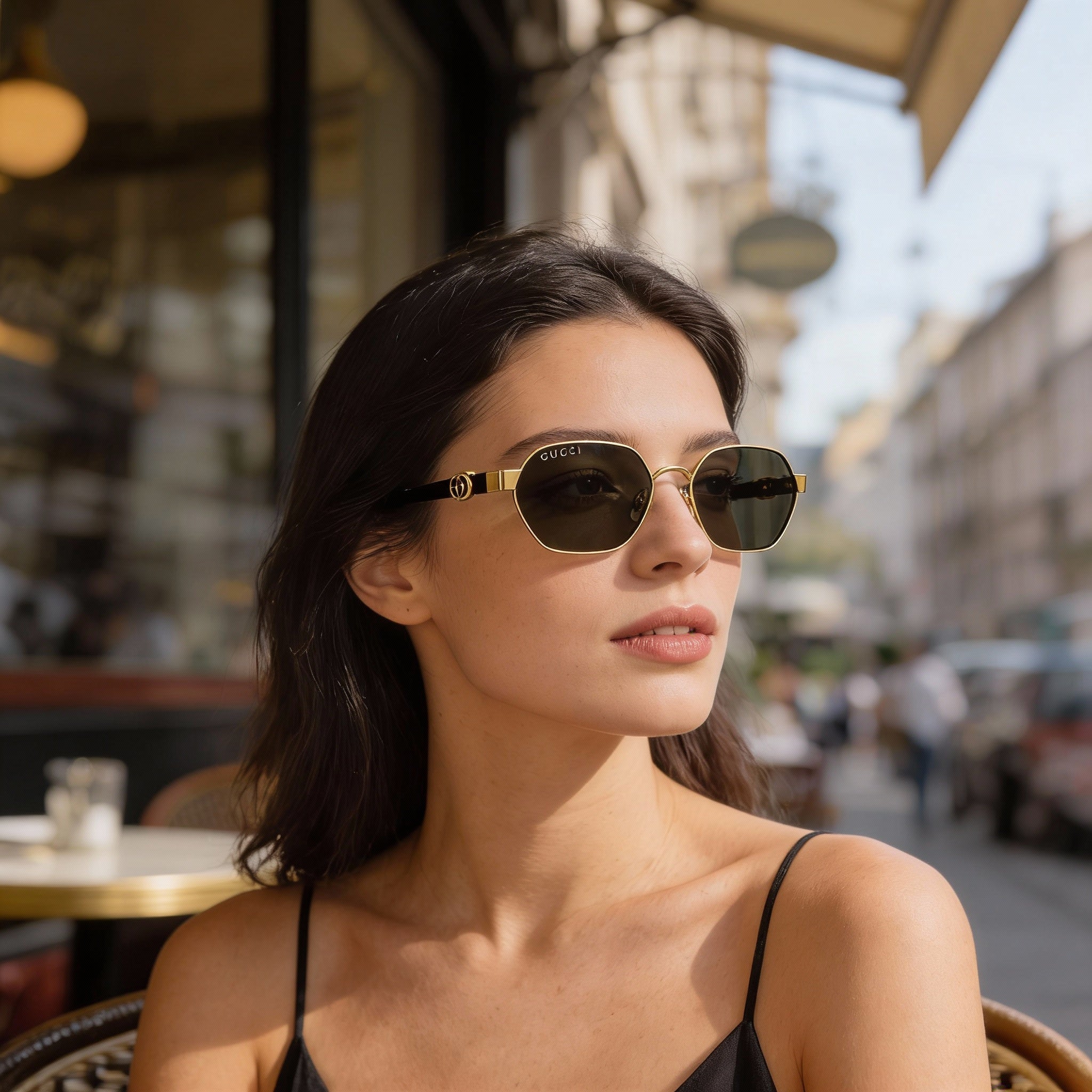 Gucci GG1593S Contemporary Women's Gold Black Acetate UV Protected Non-Polarized Dark Grey 56mm Sunglasses, Photo 5