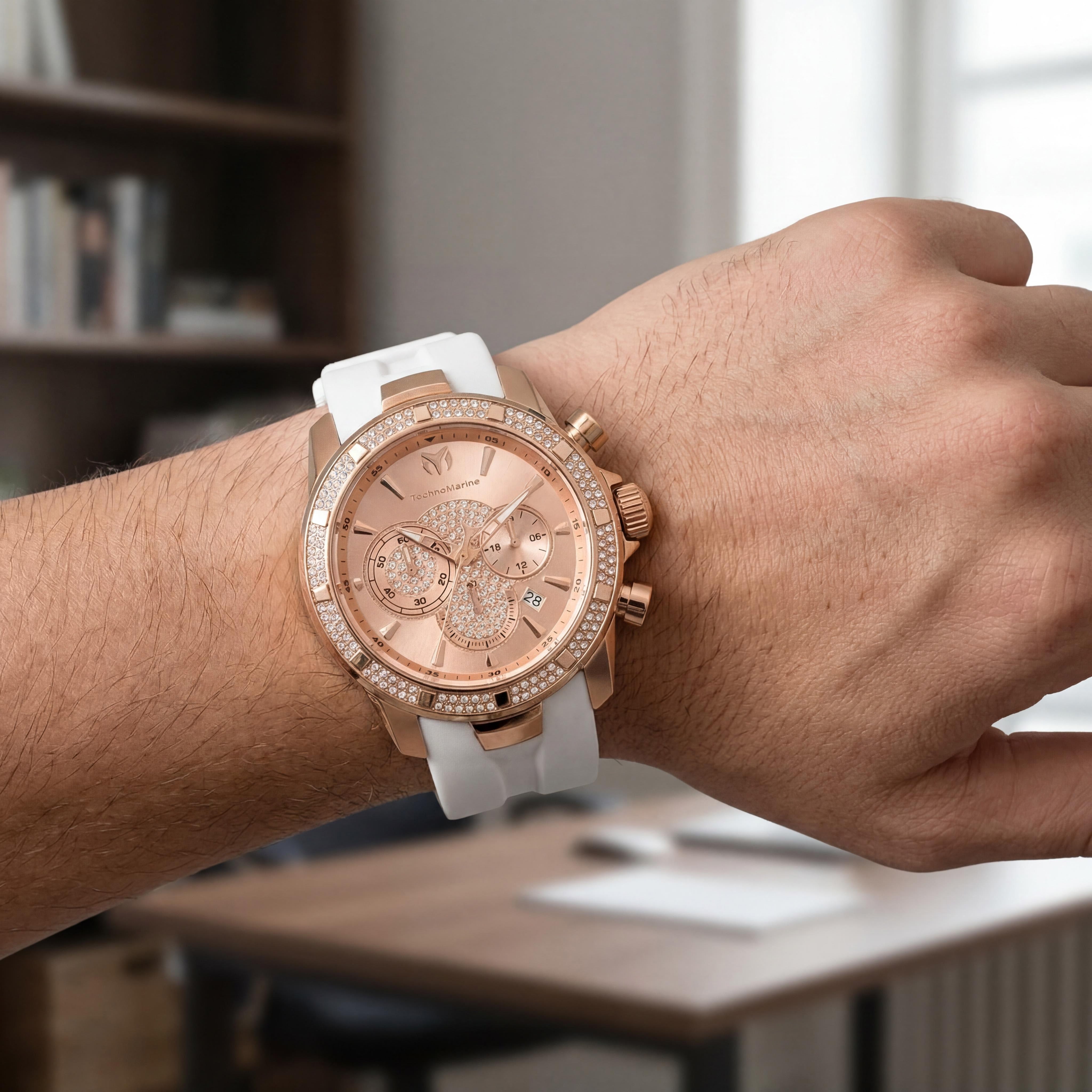 Technomarine UF6 TM-621013 Men's Chronograph Quartz Watch 45mm Rose-gold Stainless Steel Silicone Strap, Photo 4