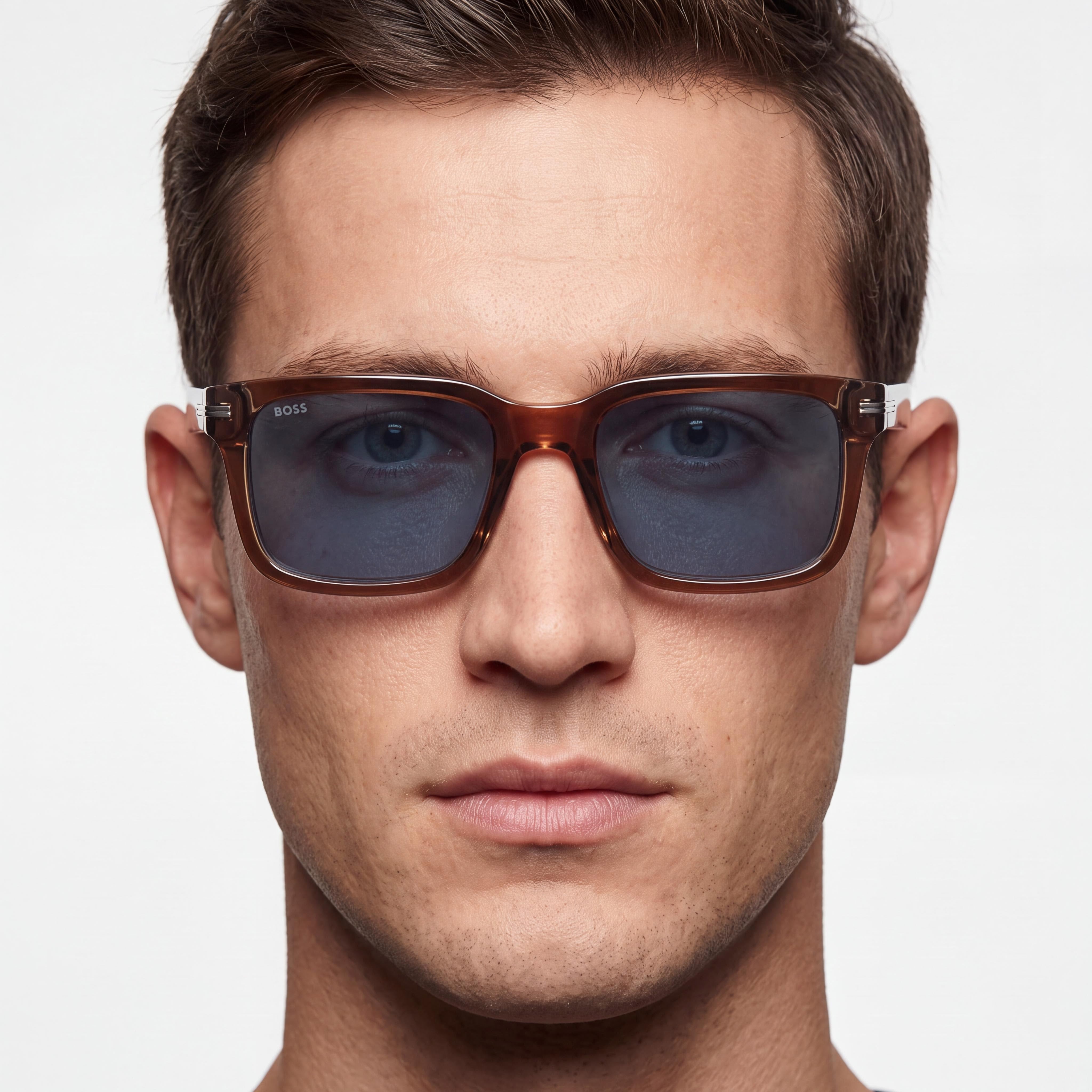 Hugo Boss Men's Boss 1628/S Acetate Sunglasses, Brown Frame, Blue Lenses, 100% UV Protection, 54mm, Photo 5