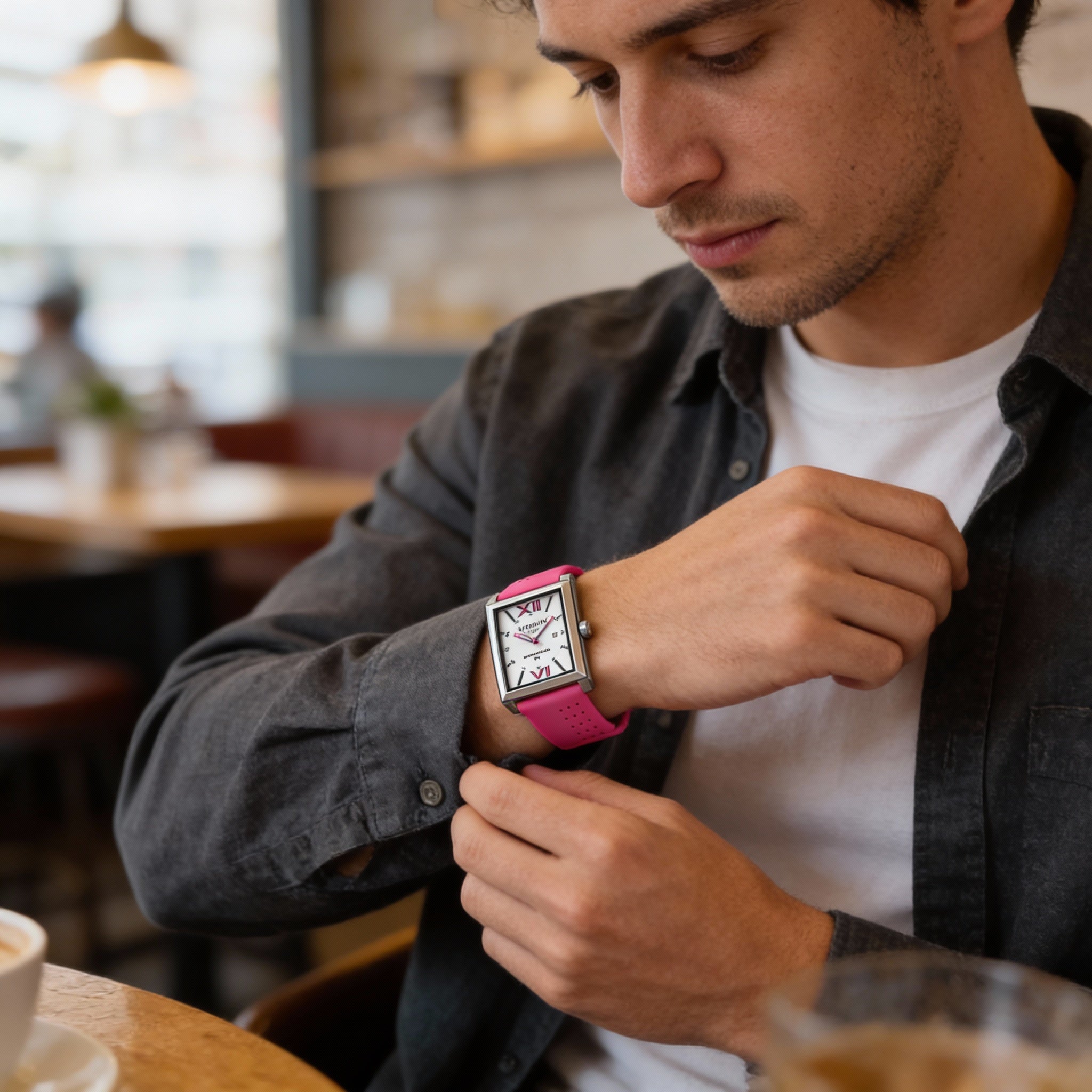 Reloj Locman para hombre con movimiento de cuarzo, acero inoxidable blanco, correa de silicona, esfera de nácar y resistente al agua., Photo 5