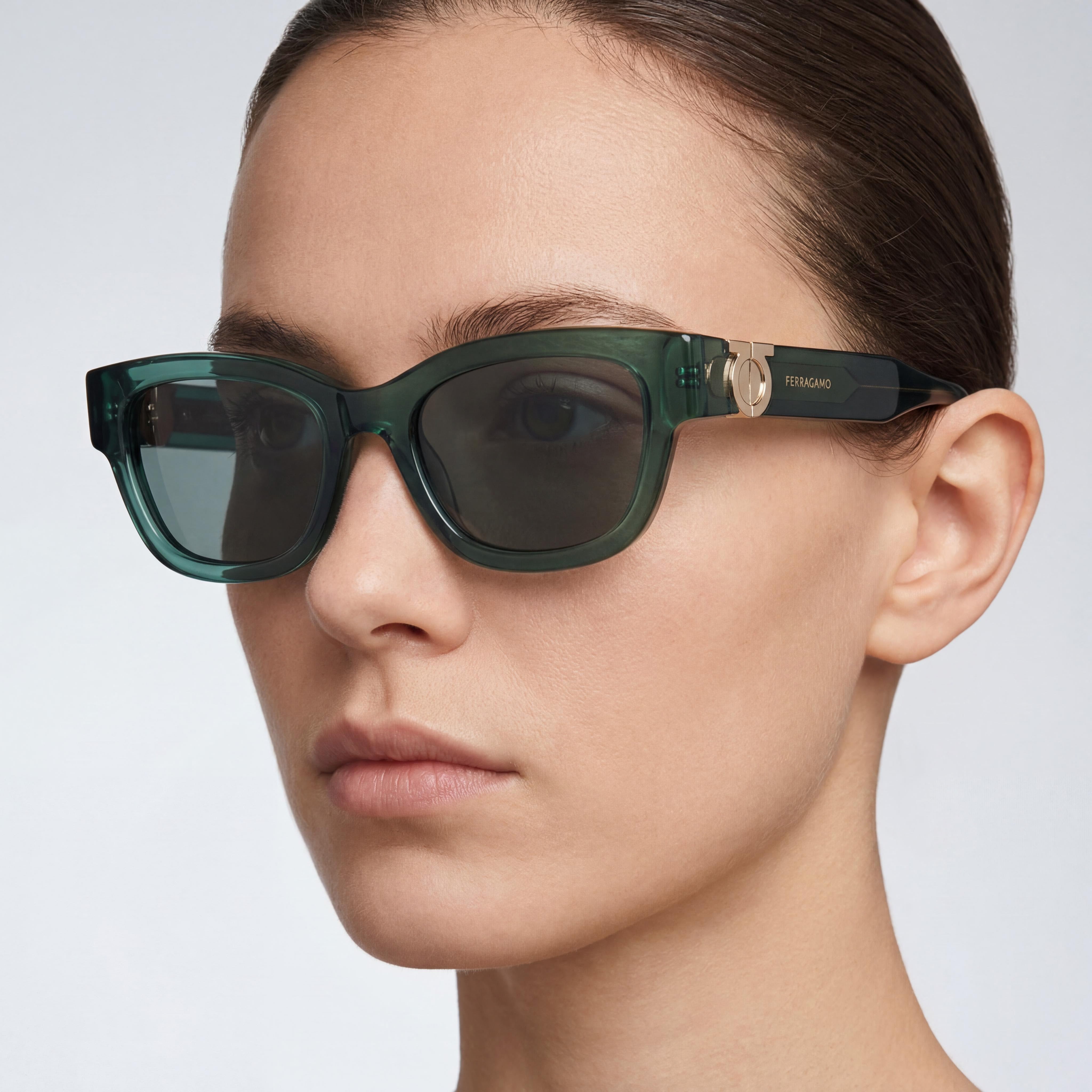 Ferragamo Modern Unisex Transparent Green Acetate Frame Eyeglasses with Polycarbonate Lenses 52-20, Photo 4