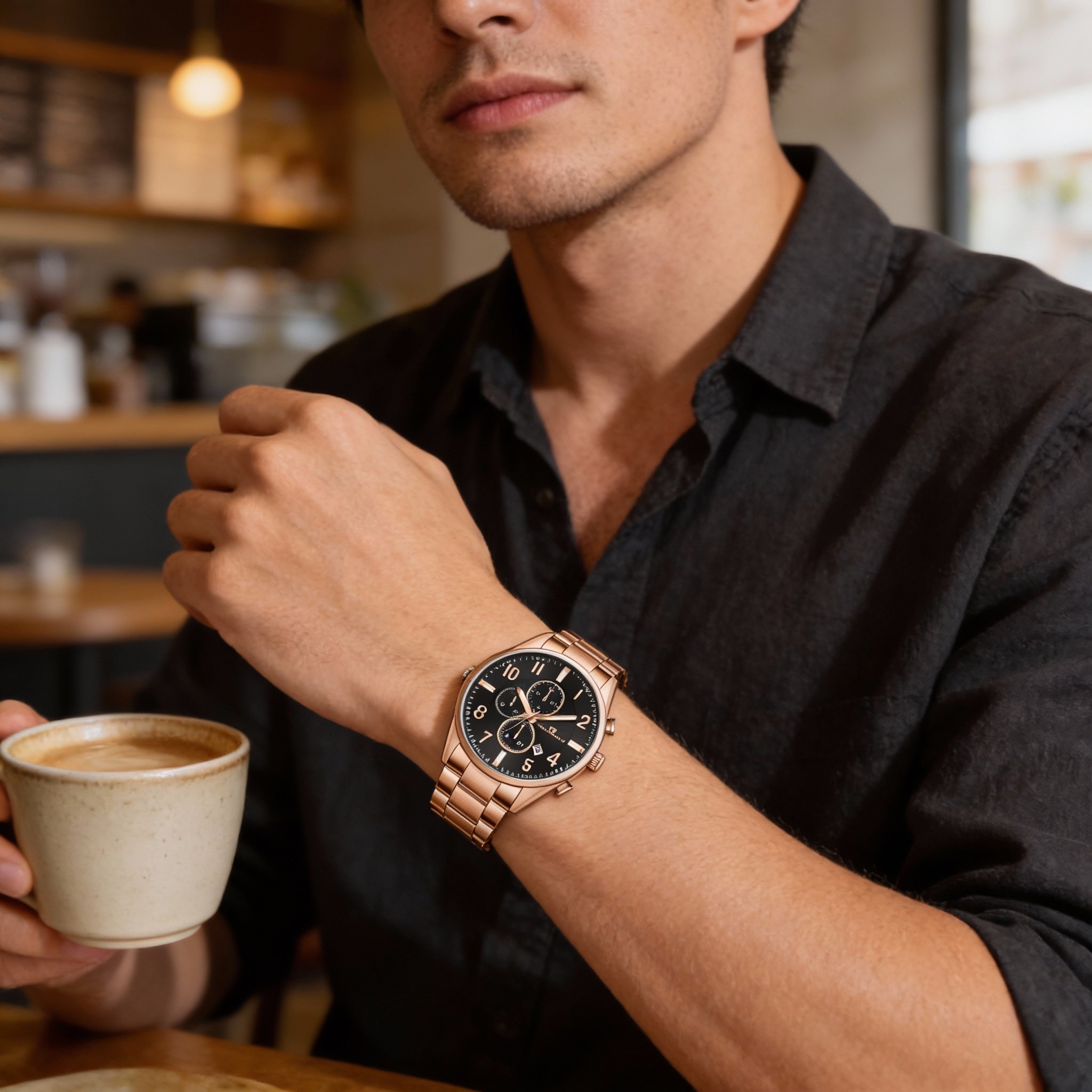 Reloj Oceanaut para hombre, con esfera negra, caja y pulsera de acero inoxidable, de cuarzo, resistente al agua hasta 10 ATM., Photo 5