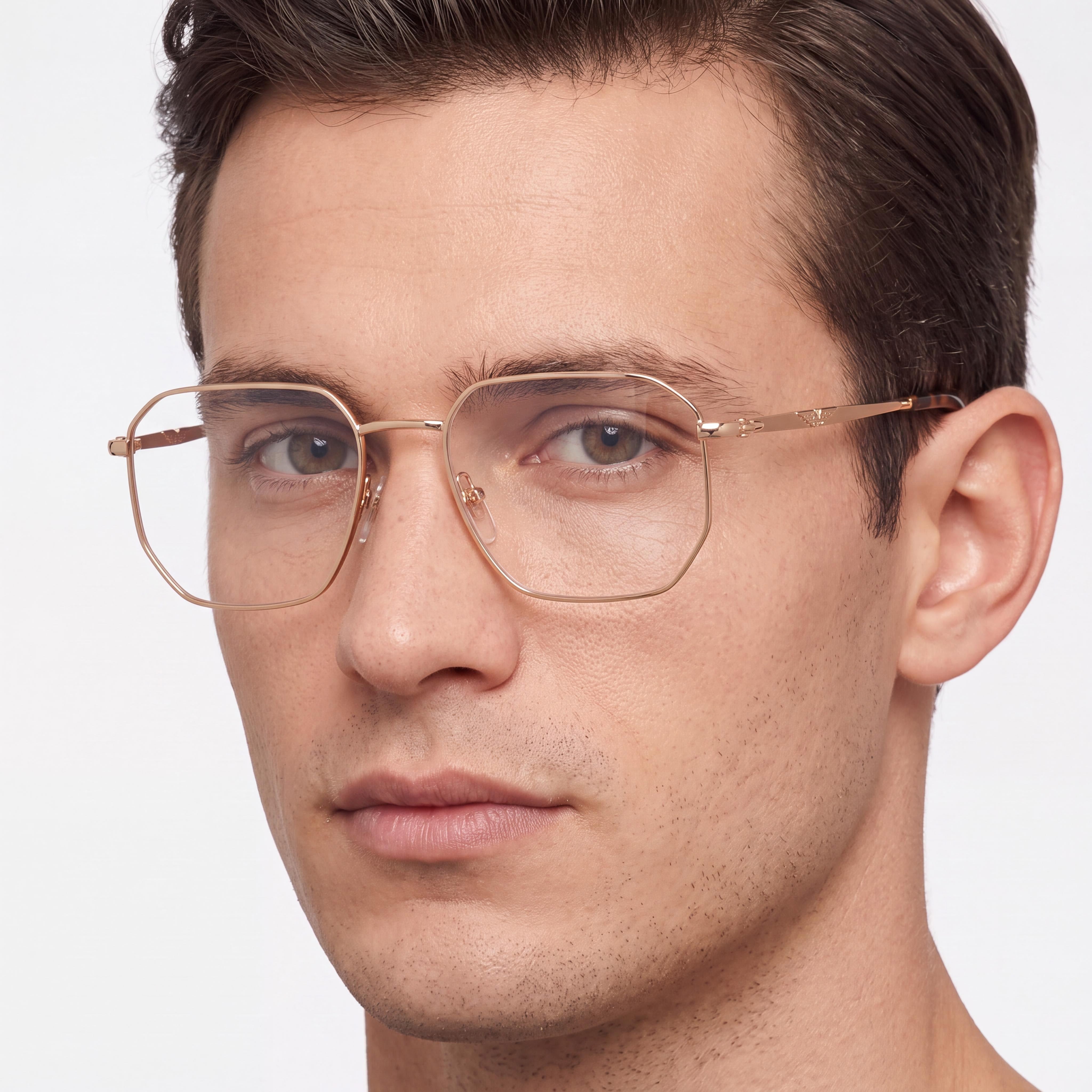 Police Modern Men's Metal Frame Eyeglasses Shiny Total Rose Gold 53mm Lens 18mm Bridge 145mm Temple, Photo 3