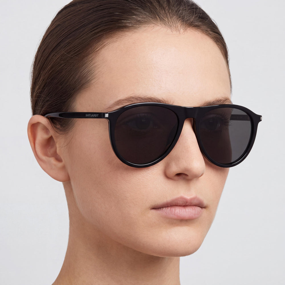 Gafas de sol Yves Saint Laurent SL 667 Aviators para mujer, montura de acetato negro, lentes de plástico negro no polarizadas, 56 mm