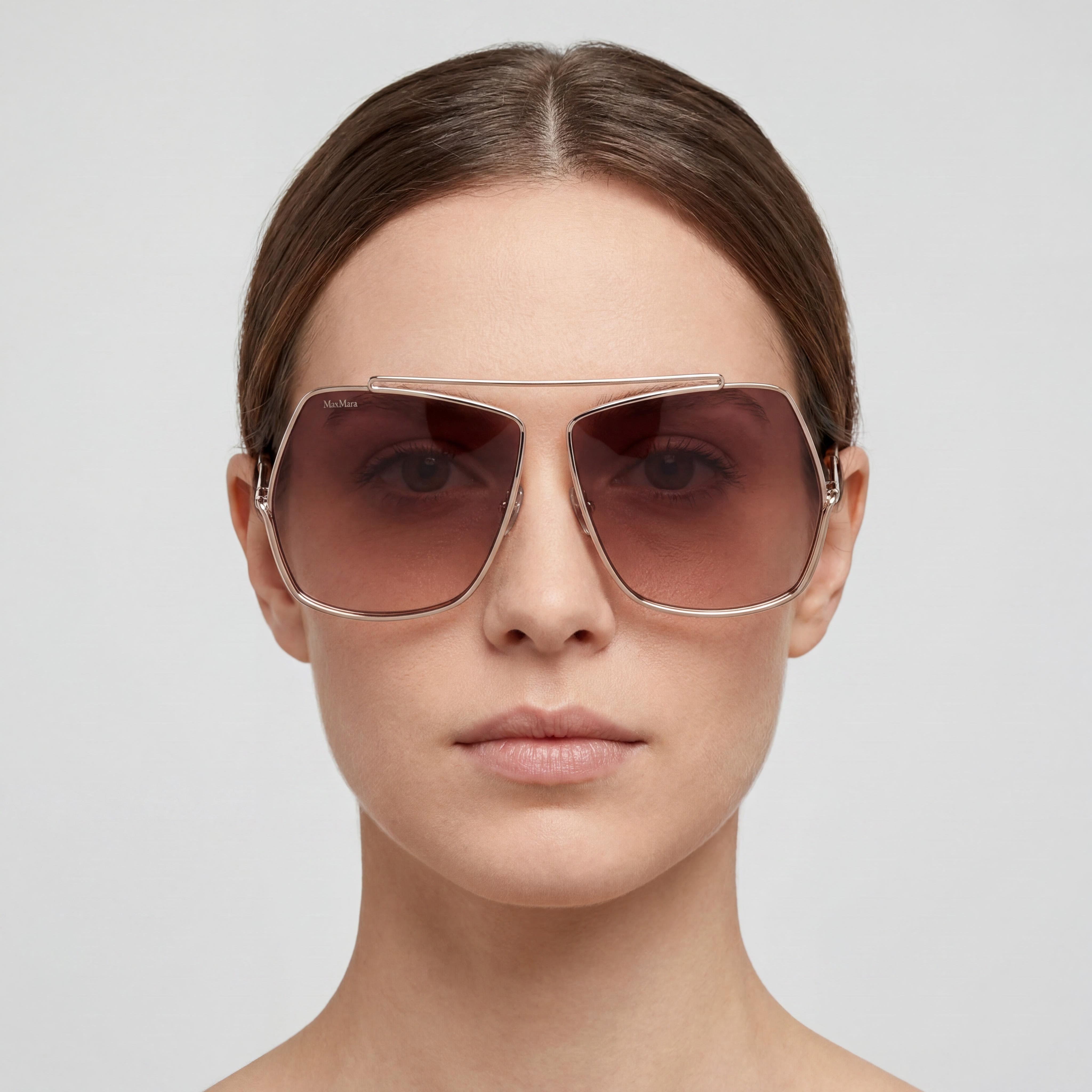 MaxMara Classic Women's Shiny Rose Gold Metal Frame Non-Polarized Gradient Brown Sunglasses 64mm, Photo 4