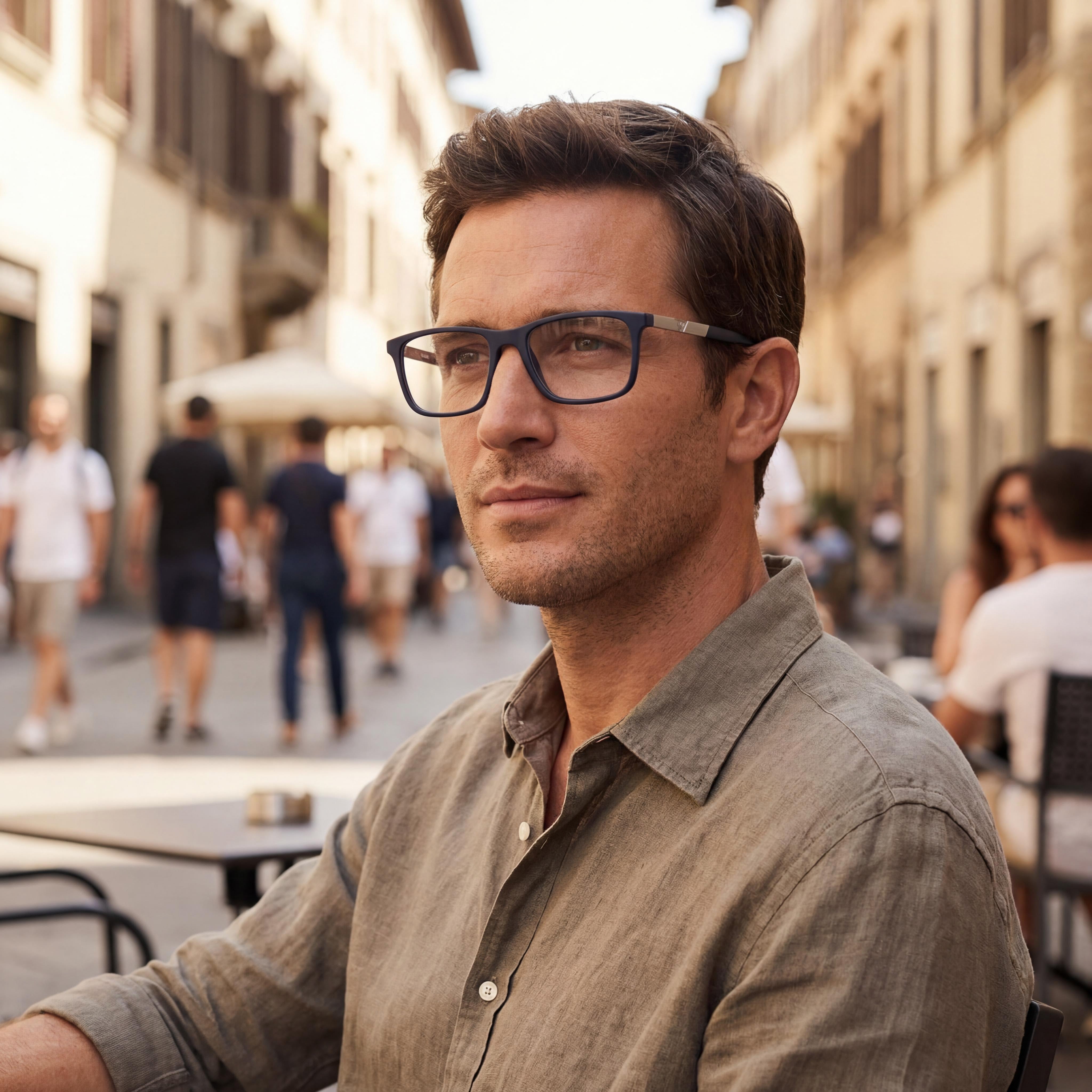 Gafas Emporio Armani Ea3251d, modelo rectangular, montura de plástico azul oscuro mate, para hombre, calibre 55 mm, Photo 5
