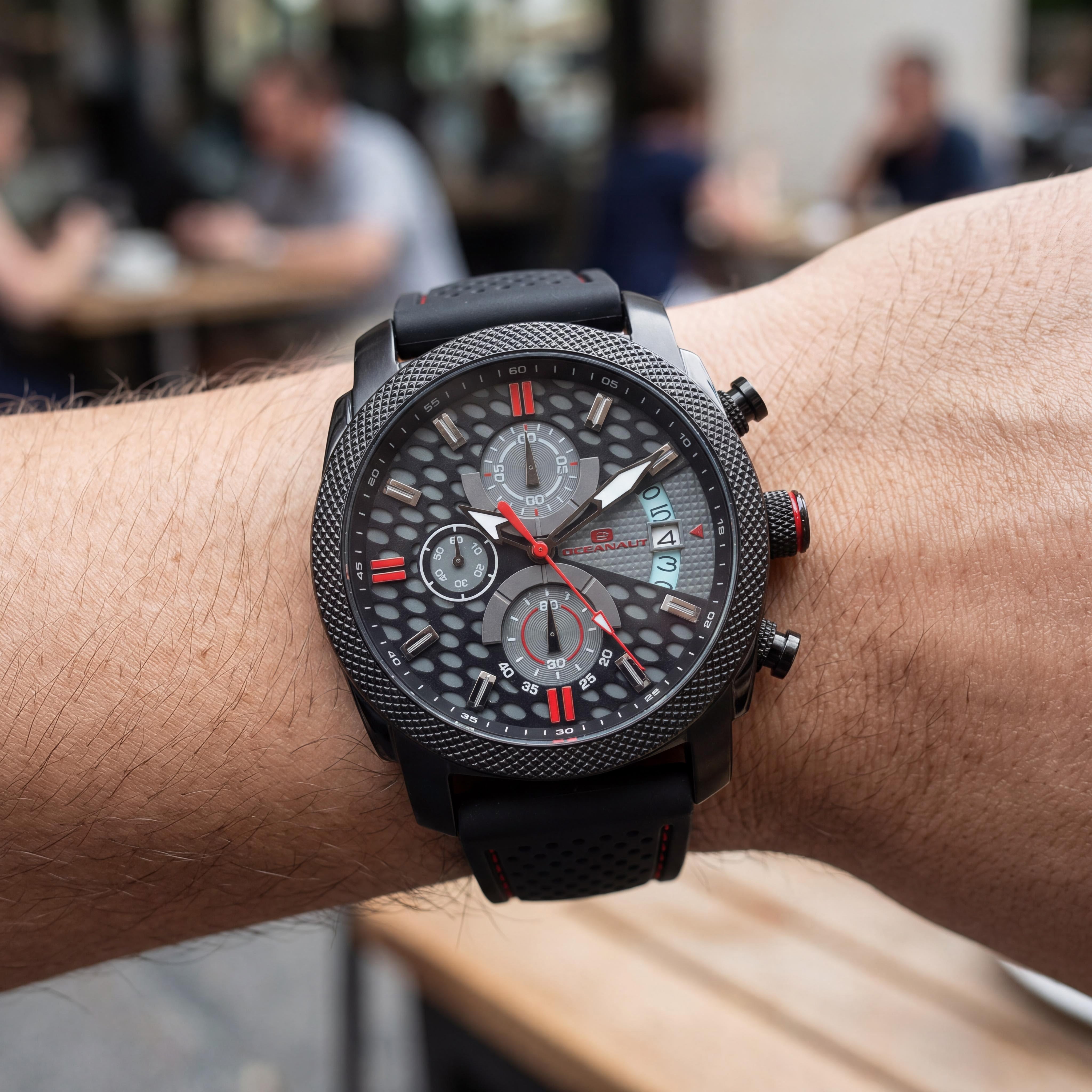 Oceanaut OC2324 Kryptonite Men's Chronograph Quartz Watch, Stainless Steel Case, Rubber Strap, Black & Grey Dial, 42mm, Photo 4