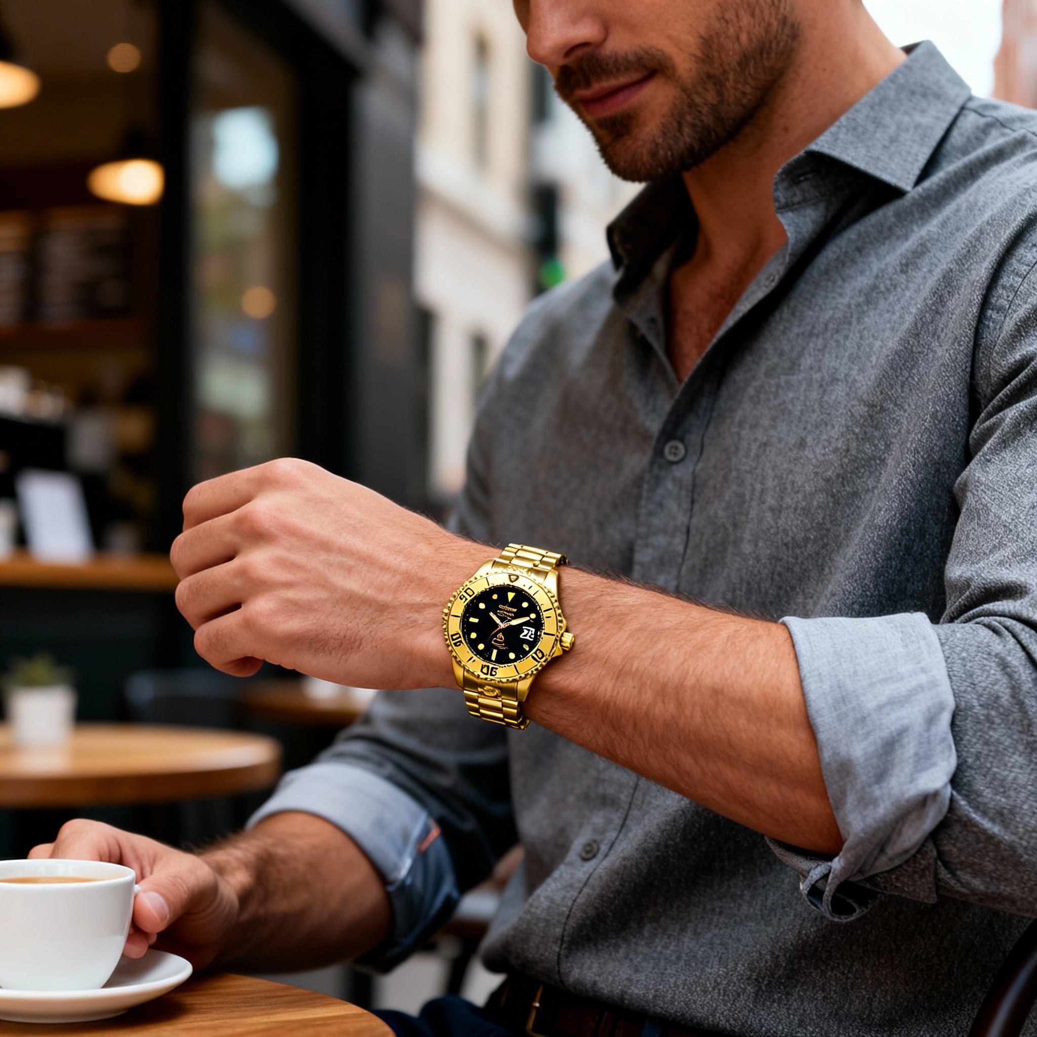 Invicta Pro Diver Men's Gold-Tone Stainless Steel Black Dial Automatic Dive Watch 47mm, Photo 4