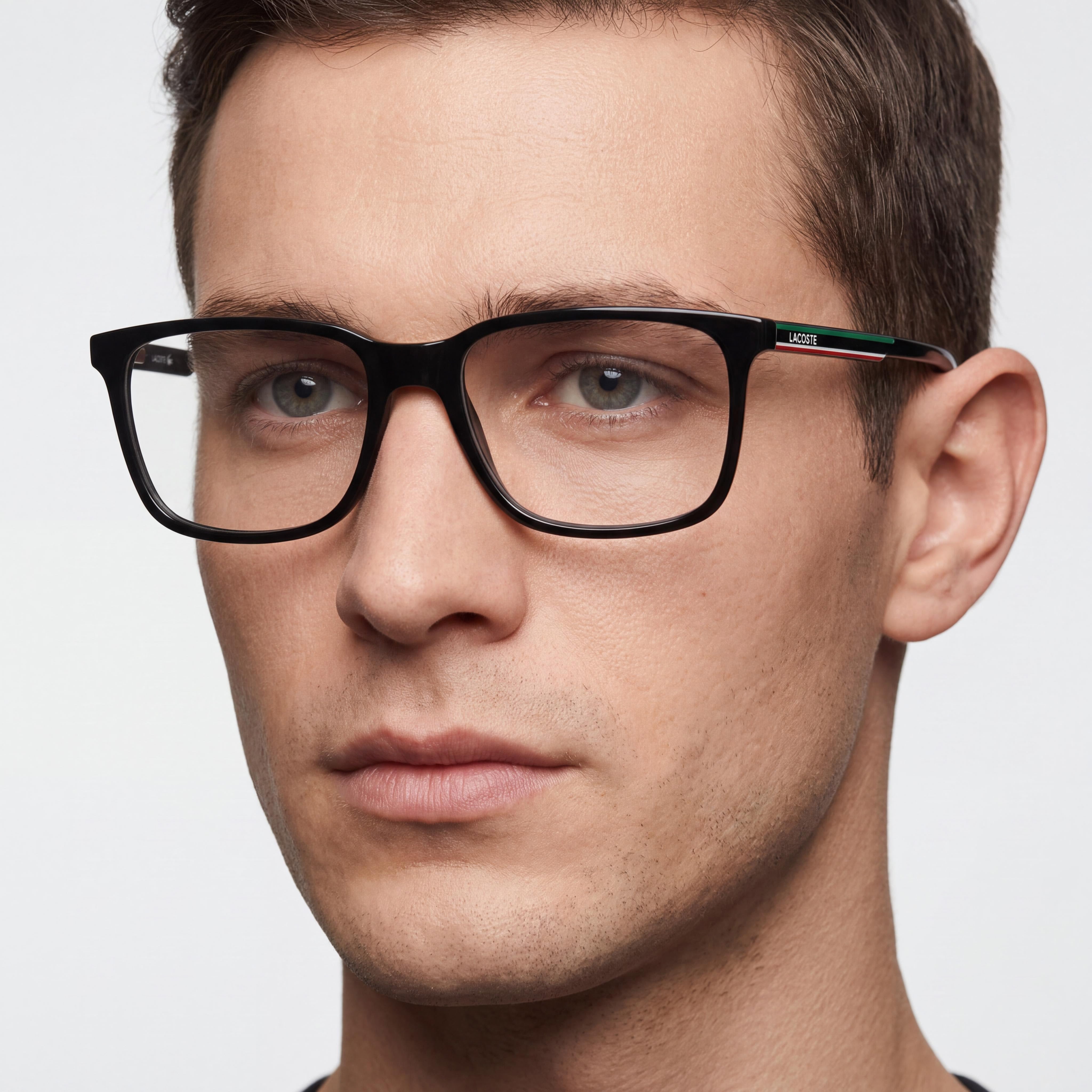 Lacoste Casual Men's Black Frame Optical Eyeglasses with Transparent Plastic Lenses 57-18-145, Photo 5