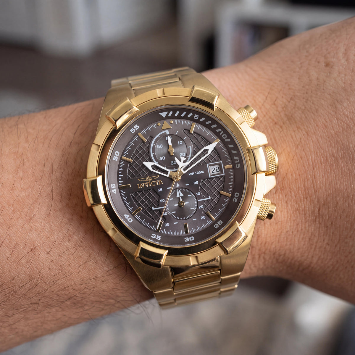 Invicta Aviator 49254 Modern Unisex Gold Stainless Steel Grey Dial Quartz Watch 50mm, Photo 4