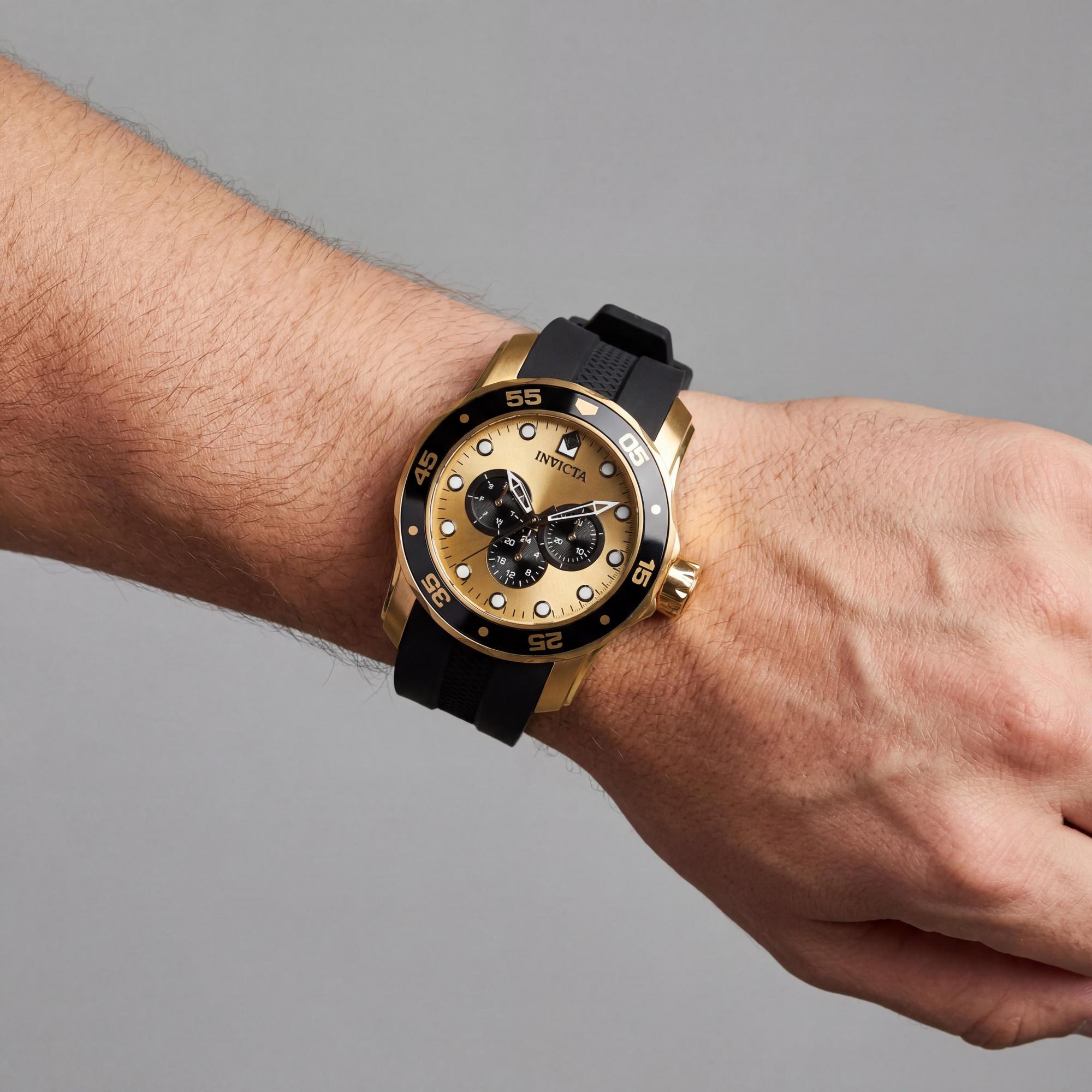 Reloj Invicta Pro Diver IN-45719-AMZUK unisex de acero inoxidable dorado con cronómetro y correa de silicona negra de 48 mm., Photo 2