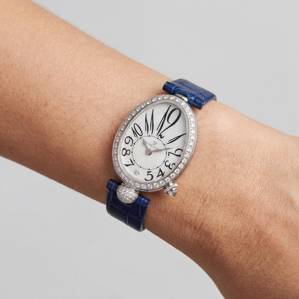 Reloj Christian Van Sant Florentine CV4292 para mujer, caja de acero inoxidable blanco, correa de piel y esfera de nácar