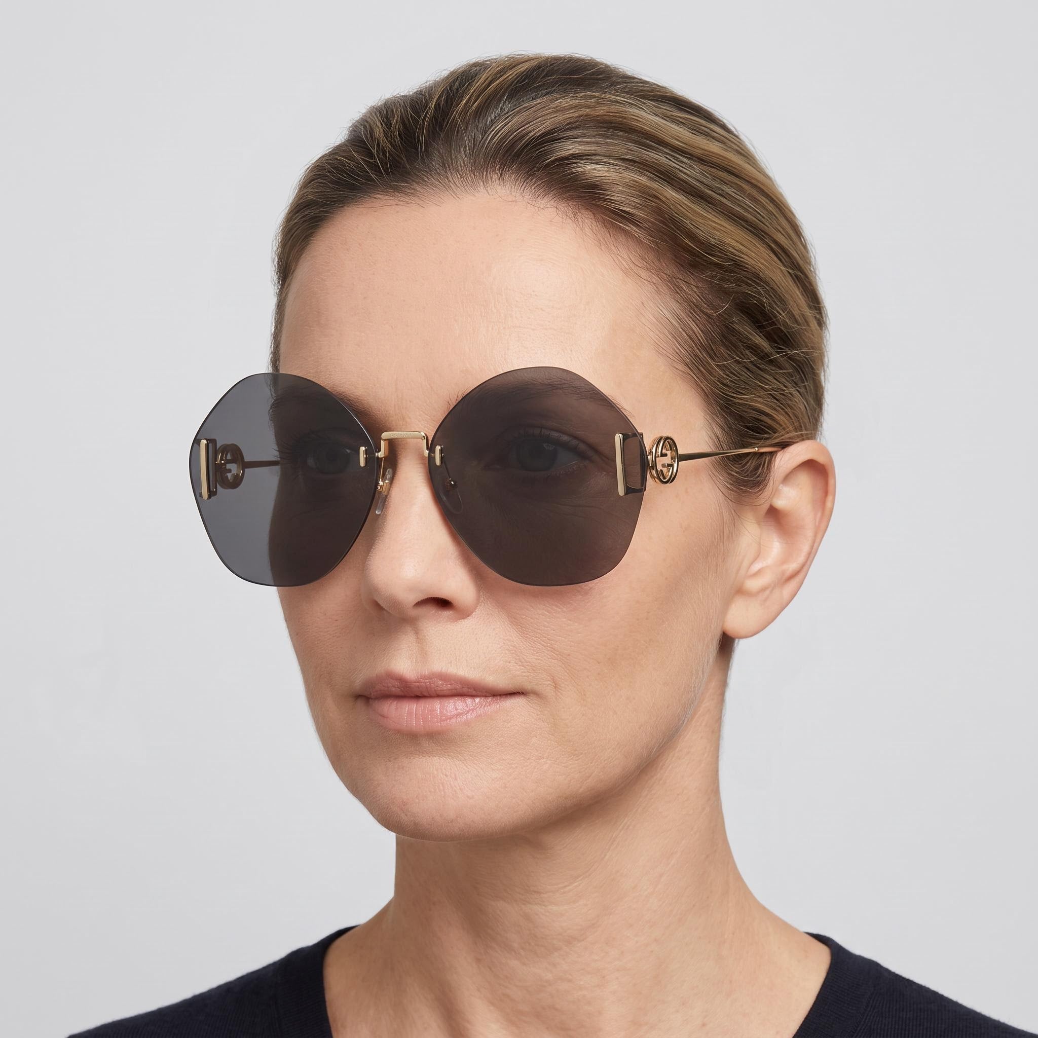 Gucci Women's gg1203s-30013411 Round/Oval Gold Grey Metal Frame Sunglasses with UV Protection, 65-16-140mm, Photo 5
