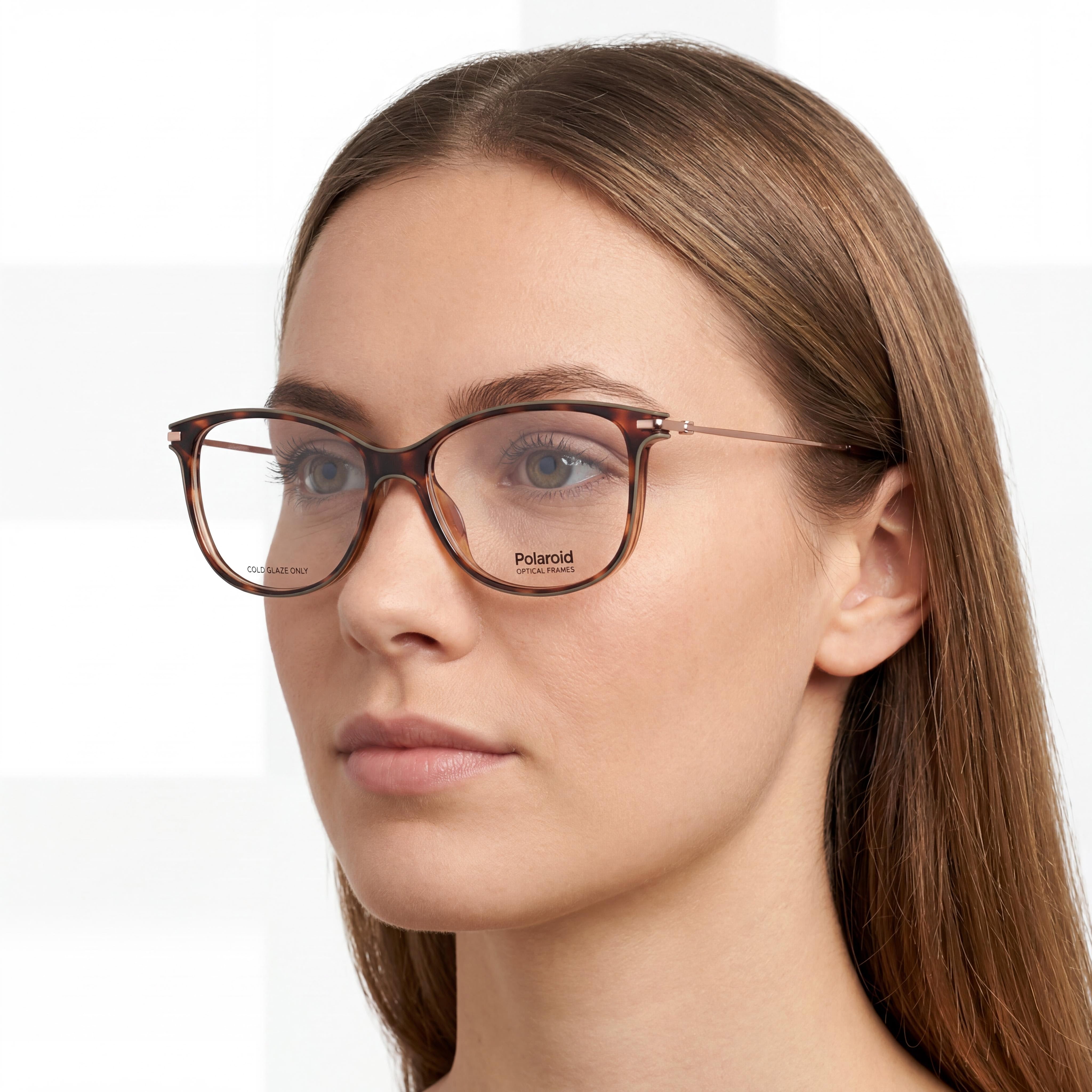 Polaroid PLD D416 Women's Rectangular Eyeglasses, Propionised Frame Material, Havana Color, Demo Lenses, 54mm Lens Width, Photo 2