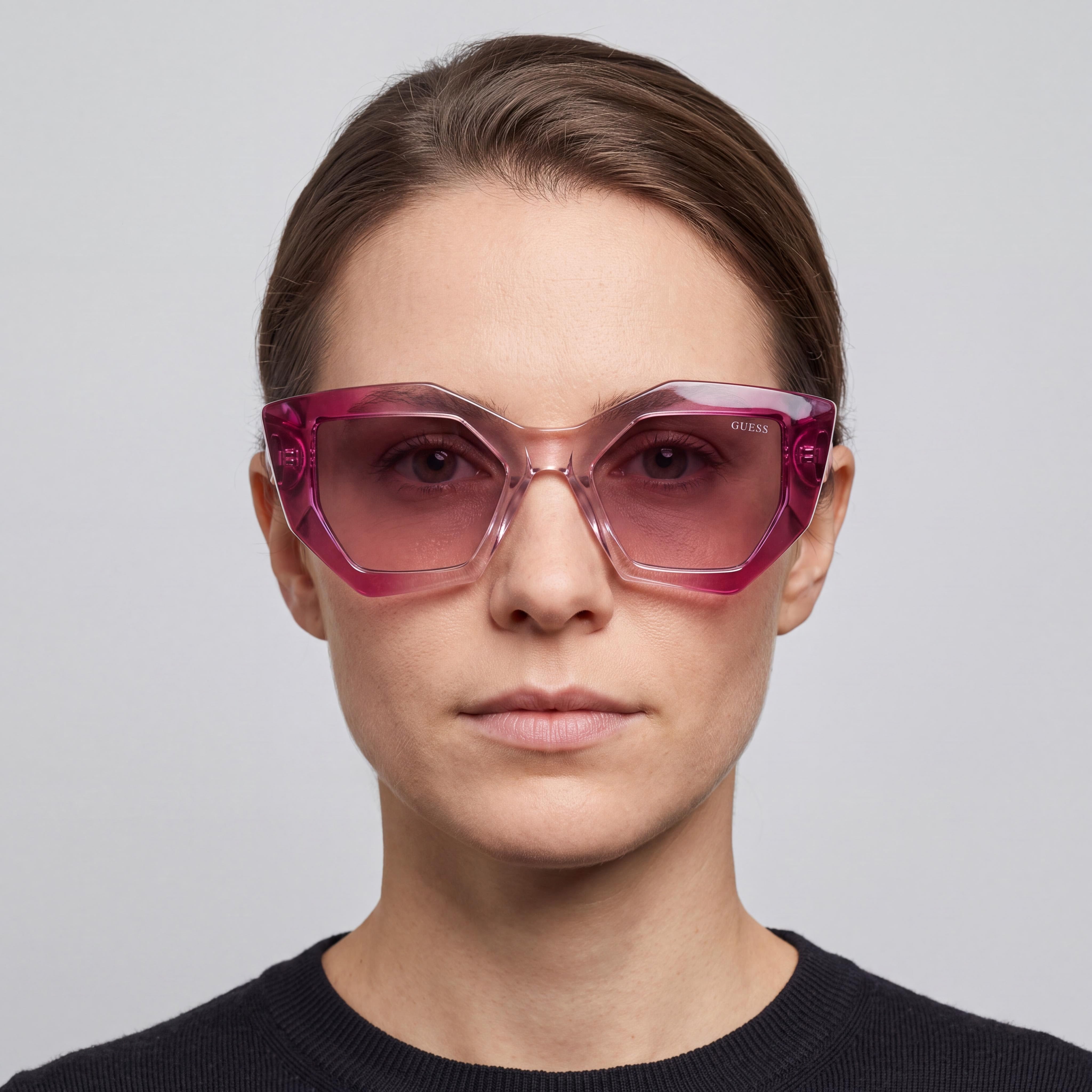 GUESS Women's Sunglasses, UV Protective, Non-Polarized, Injected Lilac Frame, Gradient Brown Lenses, 50mm, Photo 3