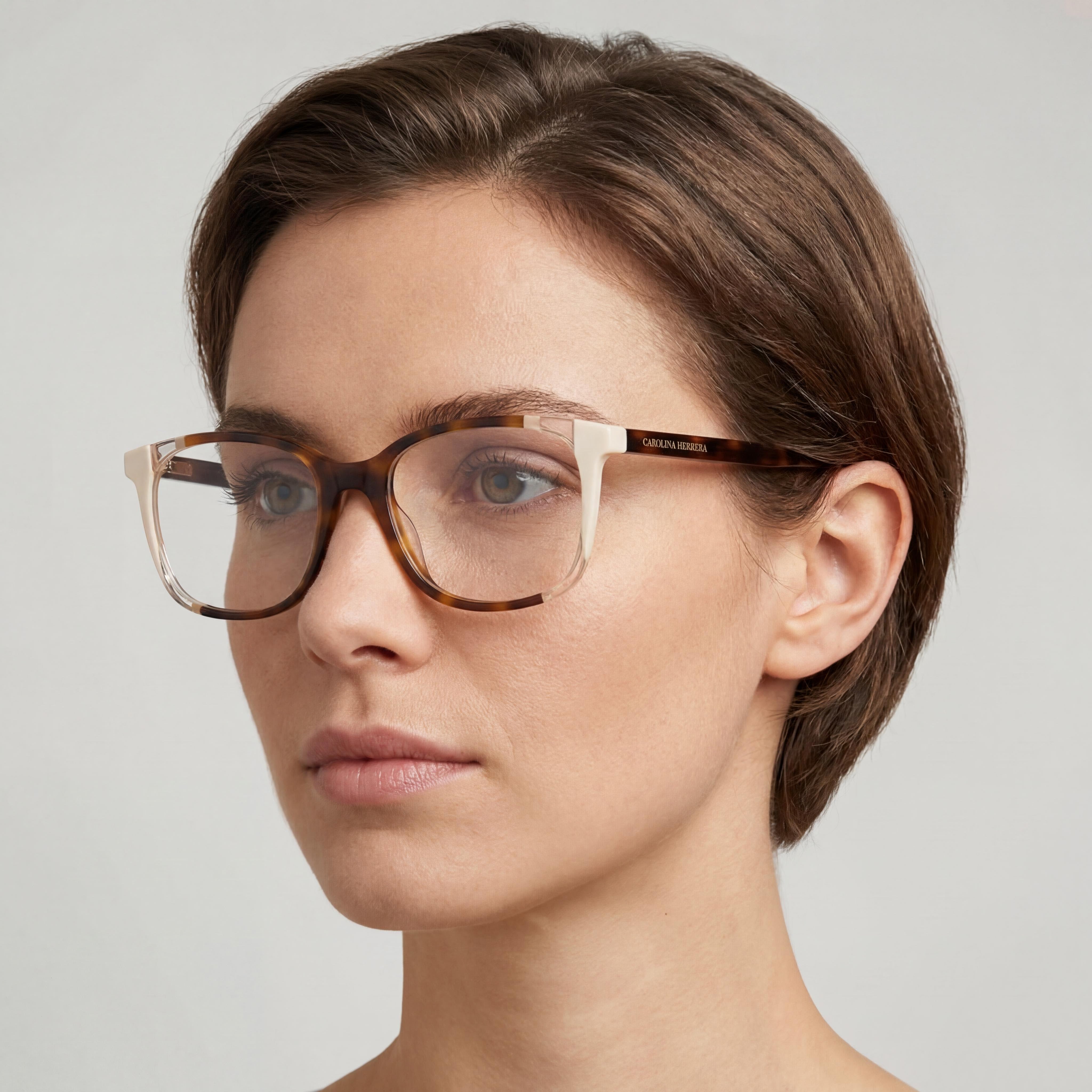 Gafas de acetato modernas Carolina Herrera para mujer, sin lentes, montura color marfil, ancho de lente de 52 mm, Photo 4