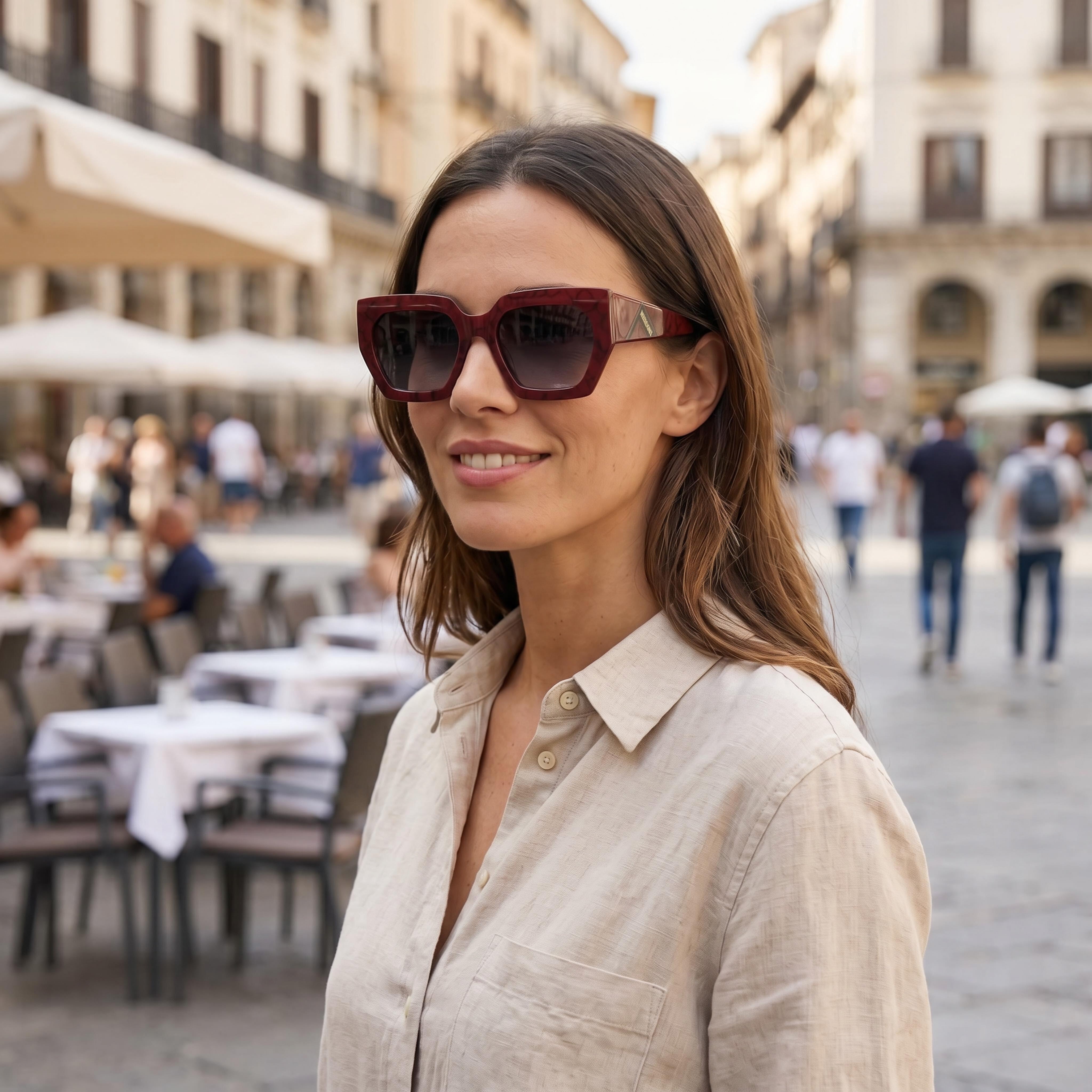 Gafas de sol informales M Missoni para mujer, montura de acetato de color rojo jaspeado con lentes grises degradadas 55/19/140, Photo 4