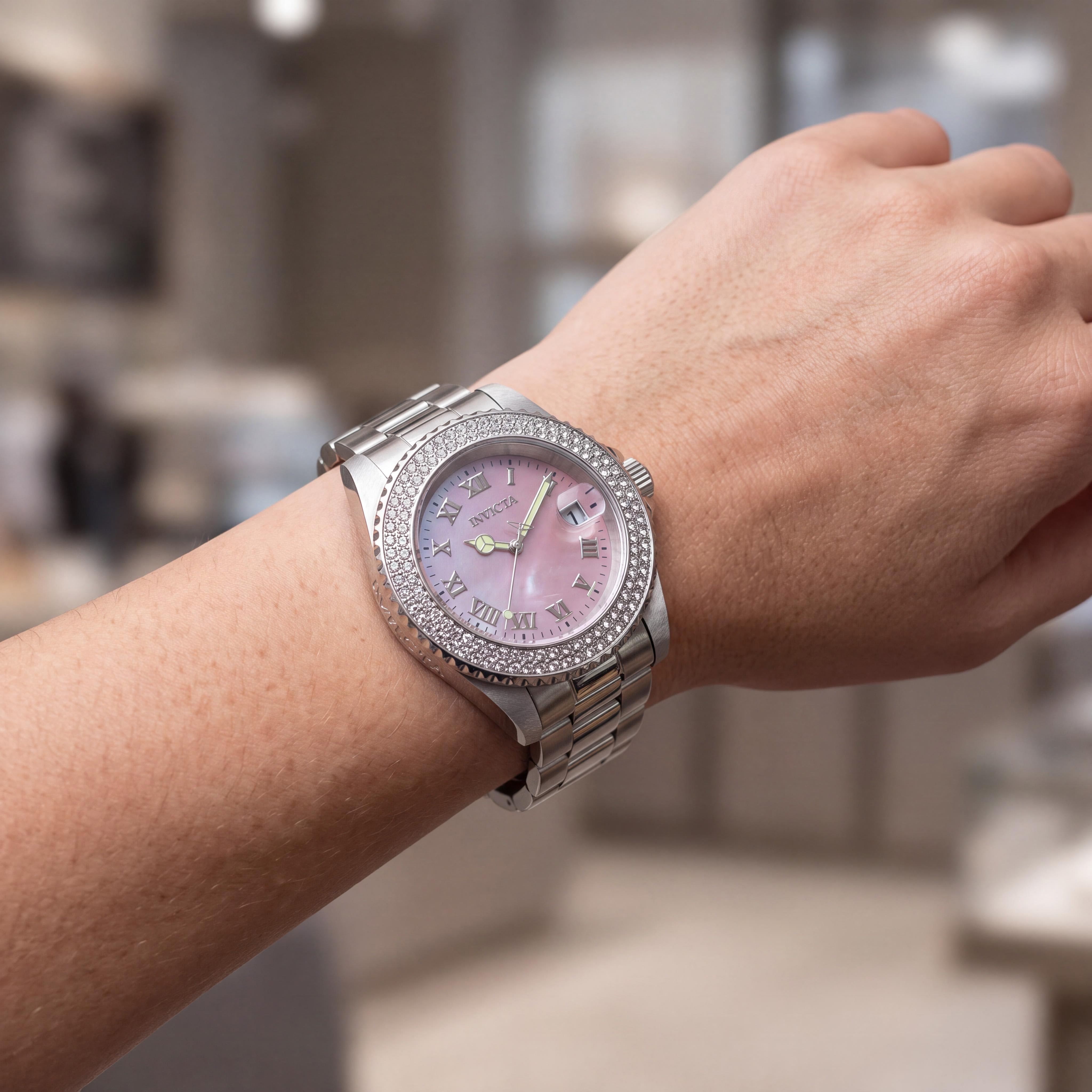Invicta Angel 19874 Reloj de pulsera de acero inoxidable plateado para mujer con esfera de nácar resistente al agua 40 mm, Photo 3