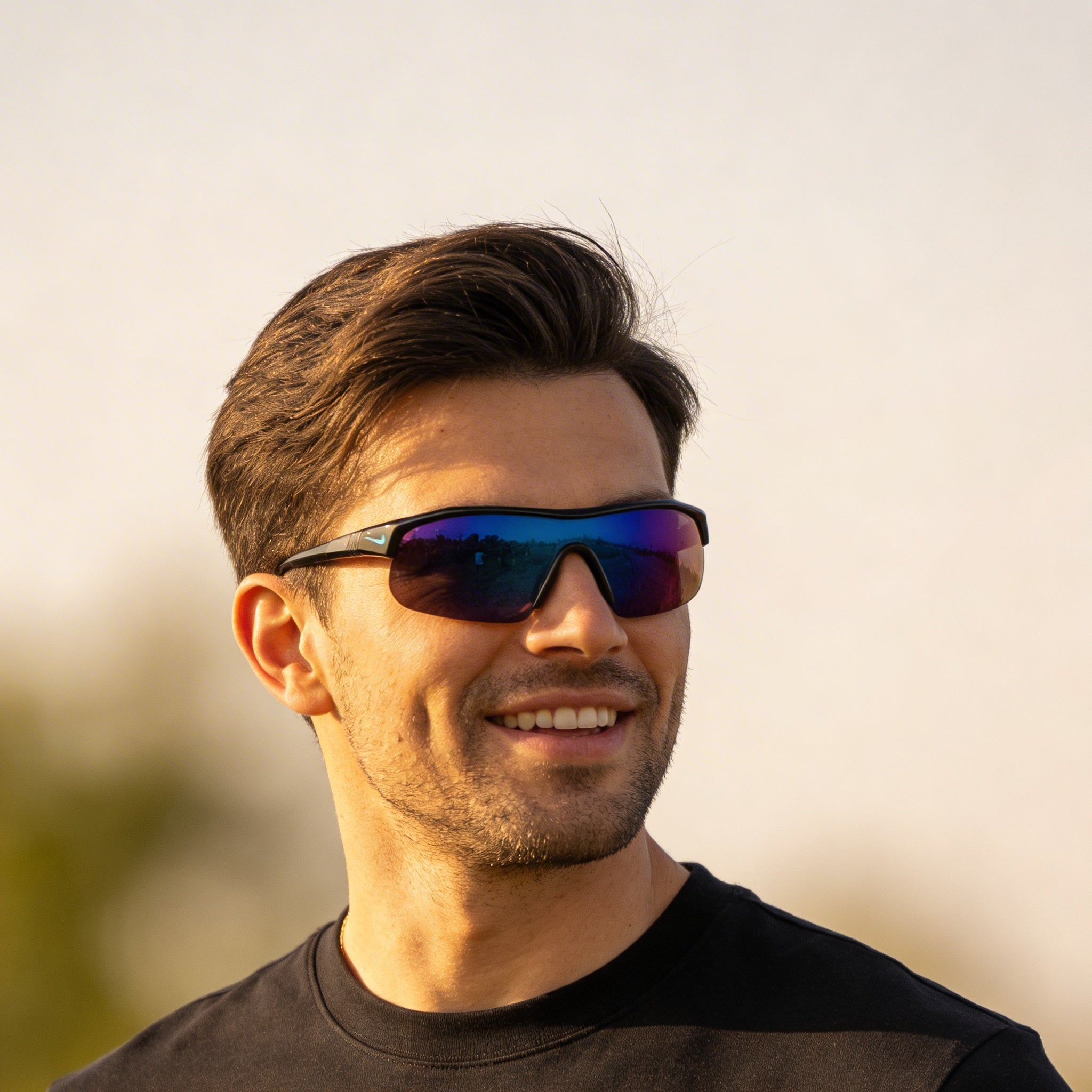 Nike Comtemporary Men's Plastic Sunglasses, Black/Blue Mirror with Vented Nose Bridge & UV Protection, Photo 5
