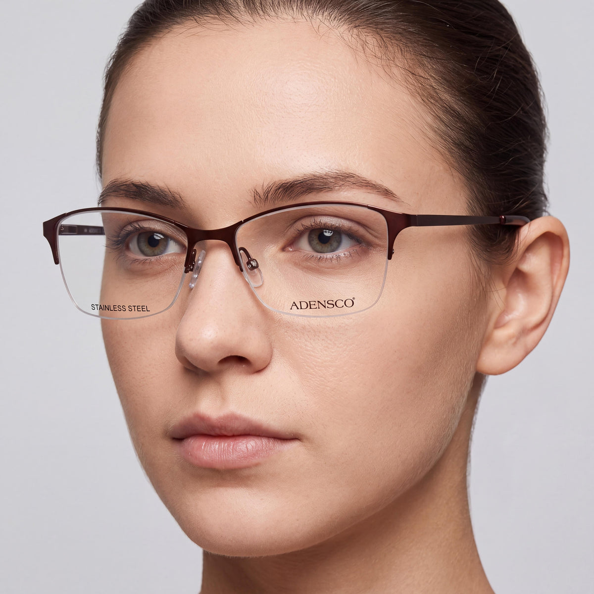 Adensco 208 Unisex Burgundy Metal Rectangular Semi-Rimless Eyeglasses 53-16-135mm, Photo 4