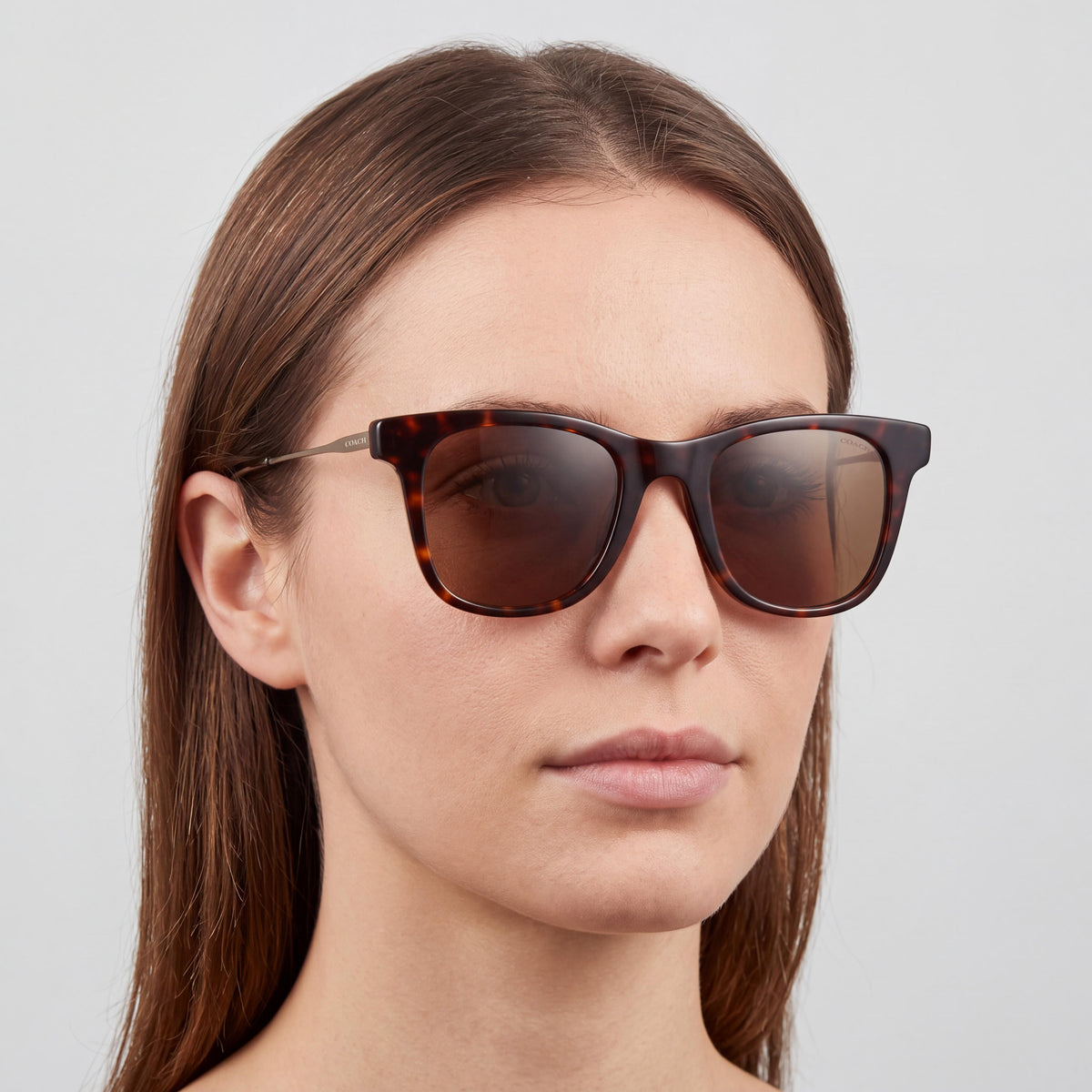 Coach Hc8290 Women's Dark Tortoise Plastic Square Sunglasses with 100% UV Protection, 50mm Lens, Photo 4