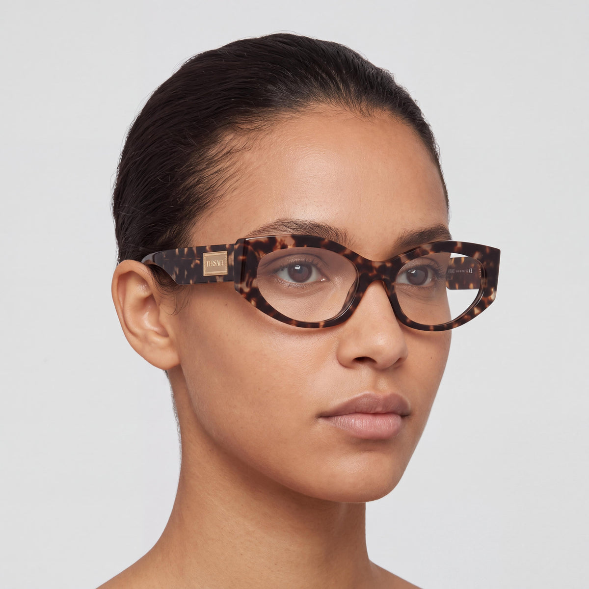 Monturas de gafas graduadas para mujer Versace 0VE3369 confeccionadas en acetato gris habana, ancho de lente de 51 mm, Photo 4