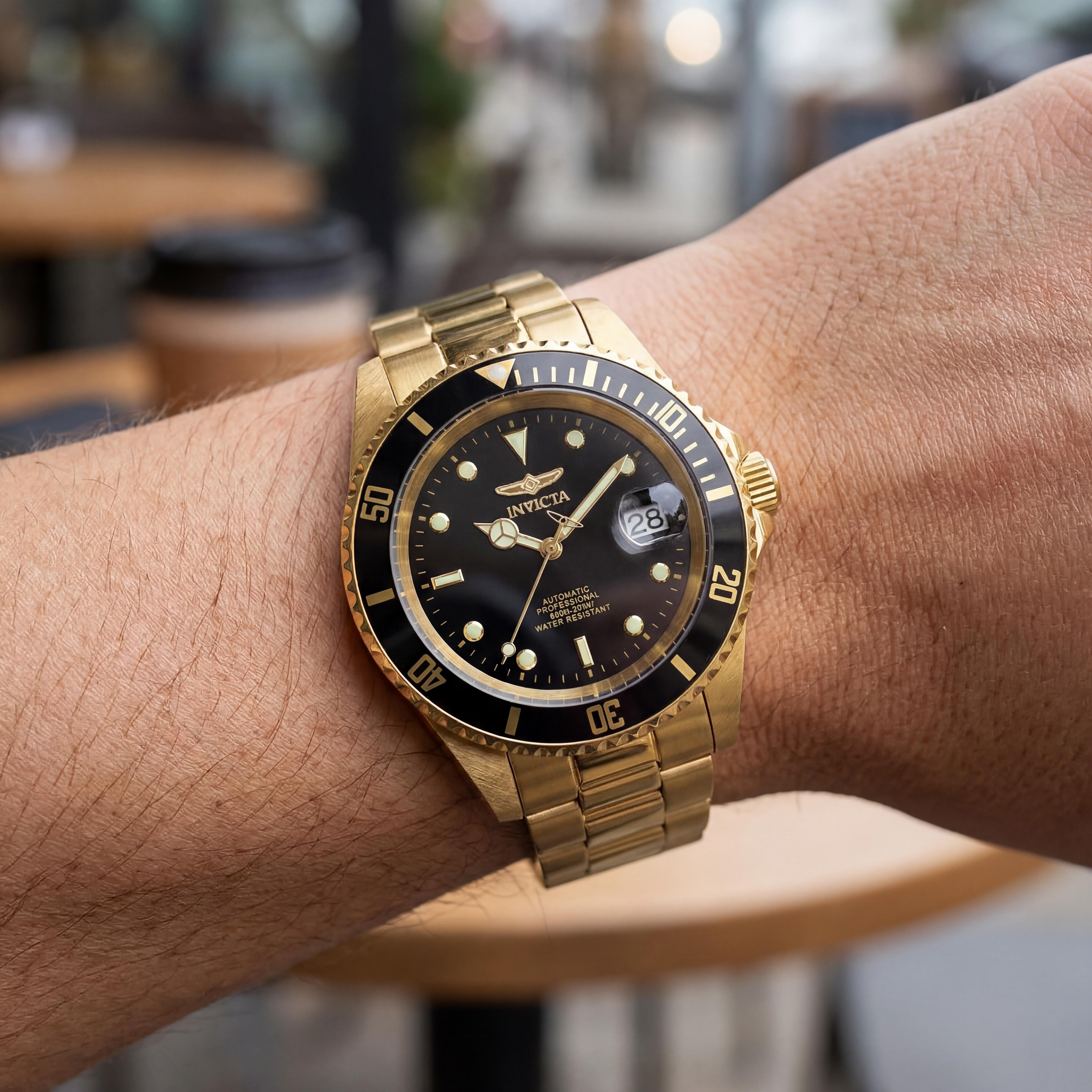 Invicta Pro Diver 8929OBXL Reloj automático para hombre, con pulsera de acero inoxidable dorada y negra, y esfera negra de 43 mm, Photo 4