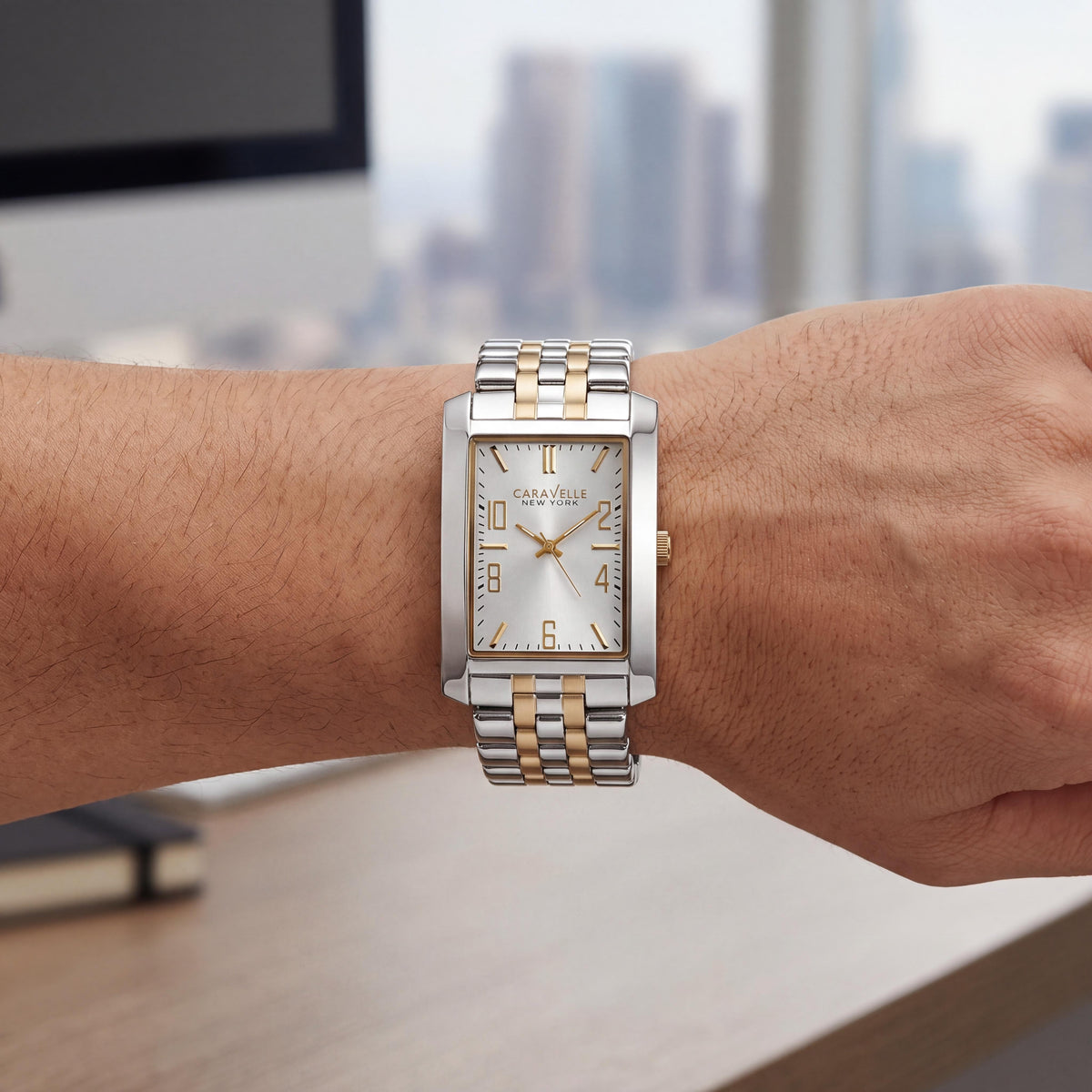 Bulova 45A123 Men's Two-Tone Silver Gold Stainless Steel Curved Case Watch 44mm, Photo 3