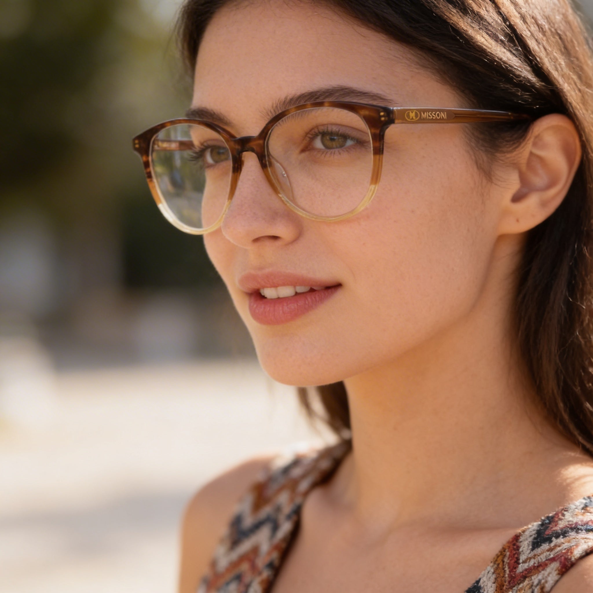 M Missoni Pattern Collection Eyewear Women's Full-Rim Rounded Brown Horn Acetate Optical Glasses 51mm, Photo 5