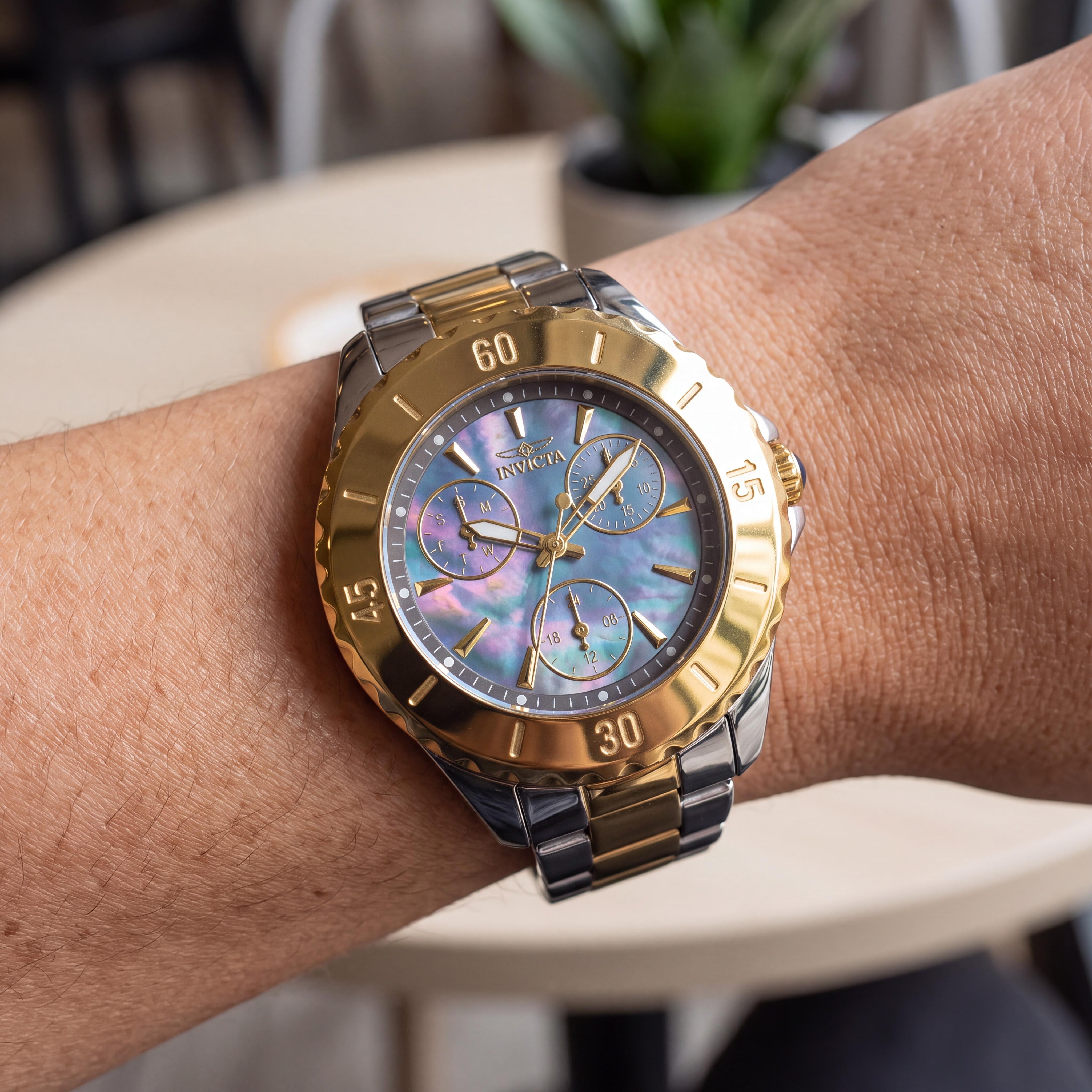 Invicta Angel Quartz Chrono Women's Two Tone Stainless Steel 100m Water Resistant Crystal Accented Bezel 38mm Watch, Photo 4