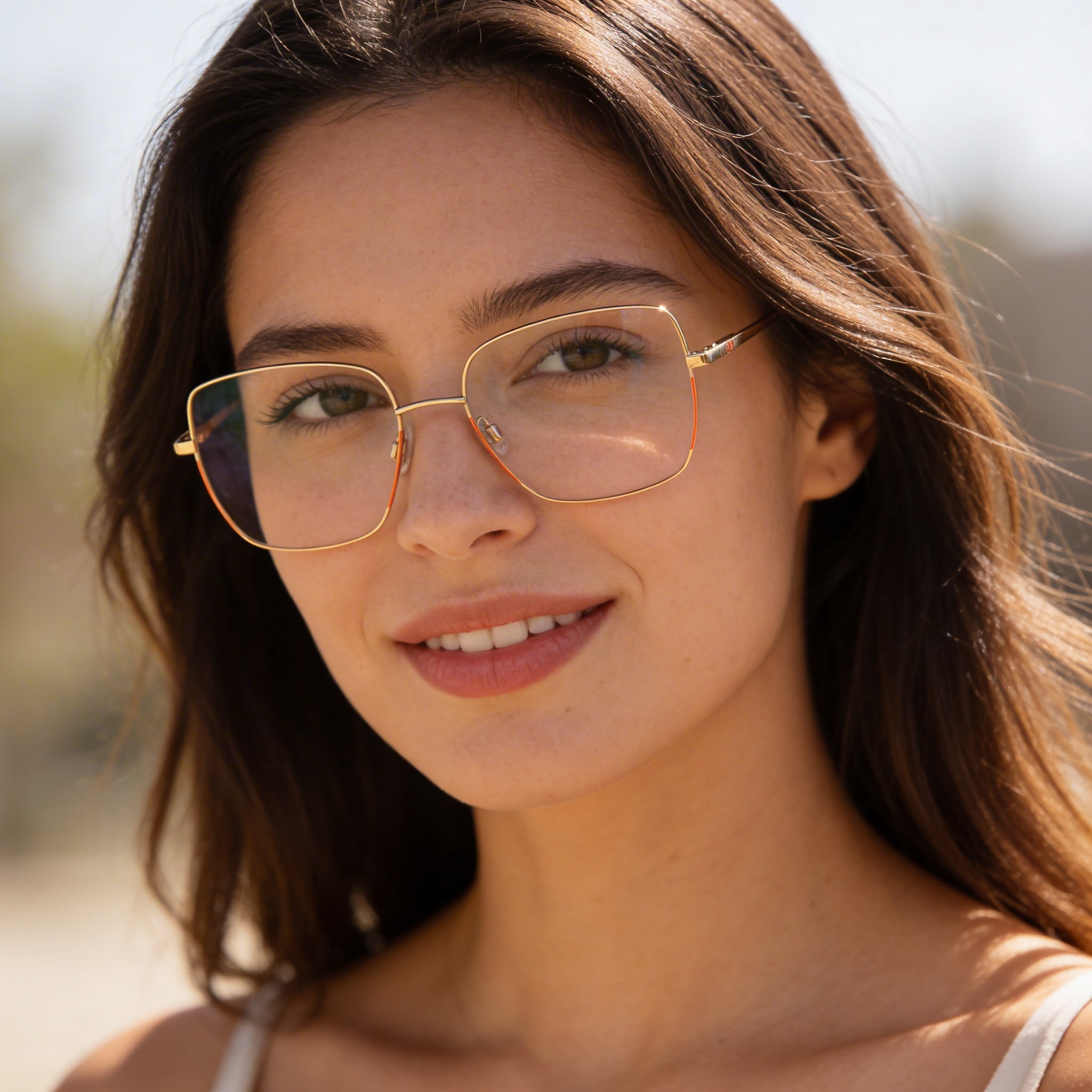 Gafas ópticas cuadradas de montura completa M Missoni para mujer en acero aleado, montura dorada y color melocotón con dimensiones de 55-17-140 mm, Photo 5