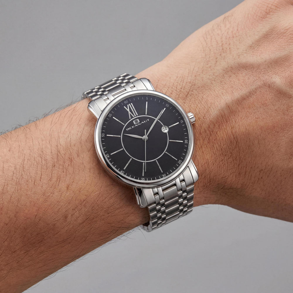 Reloj Oceanaut para hombre, de acero inoxidable negro, de cuarzo, resistente al agua y a los arañazos.