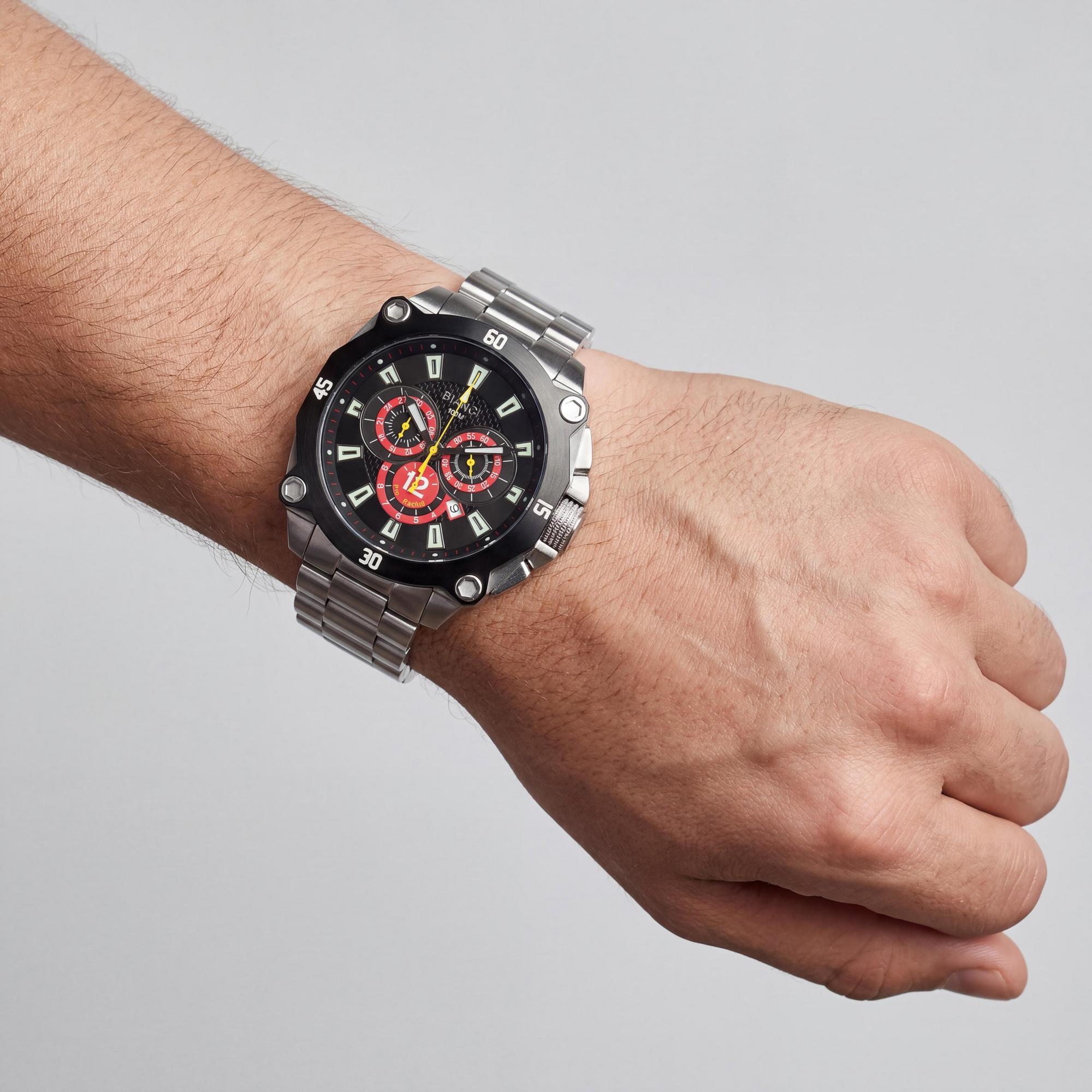 Reloj Roberto Bianci de cuarzo para hombre, informal, de acero inoxidable plateado, con esfera negra y resistente a los arañazos., Photo 4