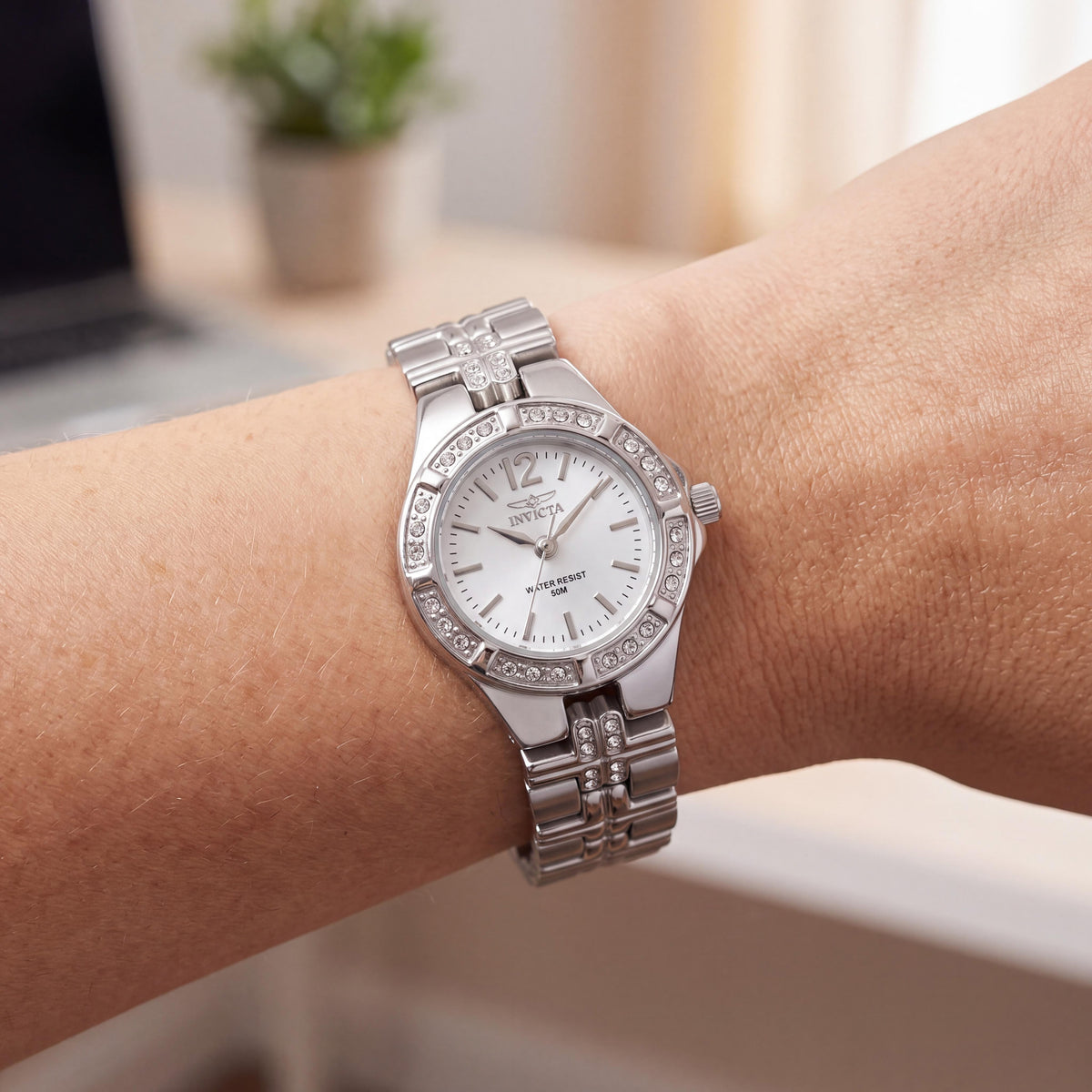 Invicta Women's Bracelet Stainless Steel Swiss Quartz Watch with Austrian Crystal Bezel, Silver/White Dial, Photo 4