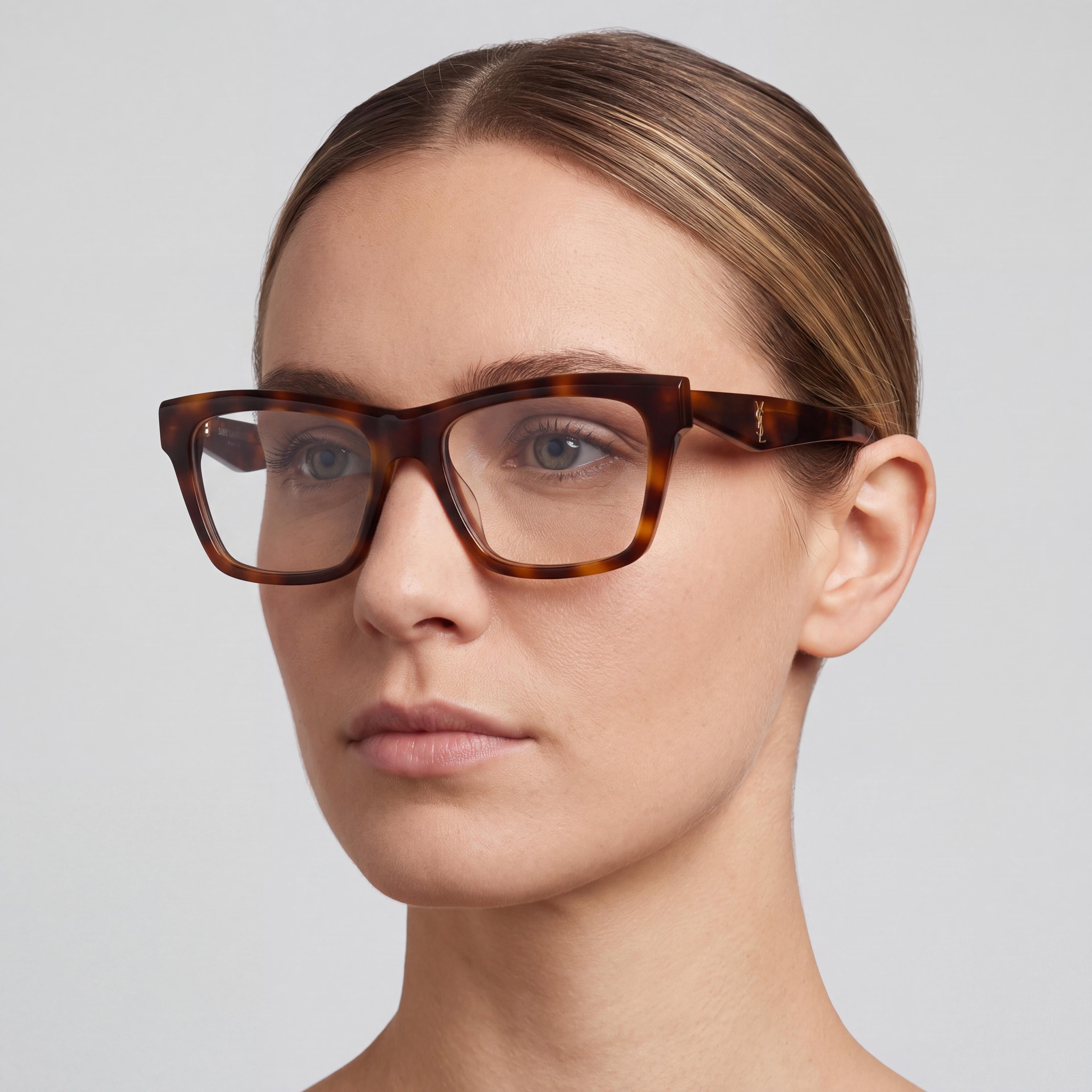 Yves Saint Laurent SL M104 OPT Women's Square/Rectangle Havana Acetate Clear Lens Eyeglasses 56mm, Photo 4