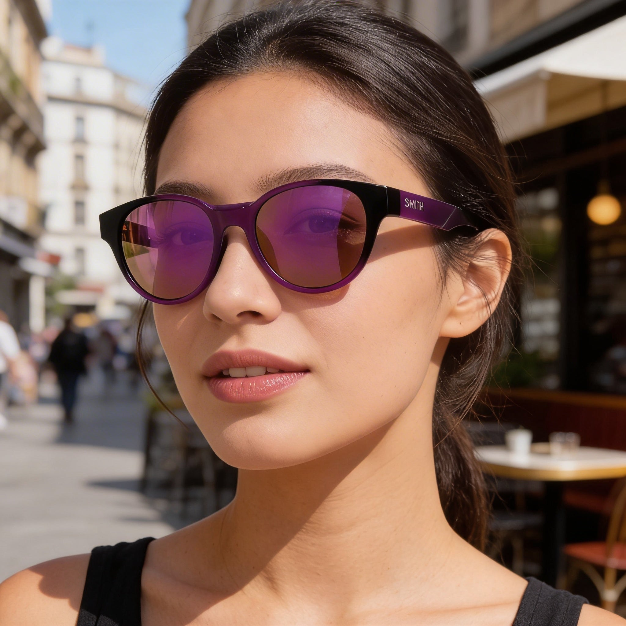 Gafas de sol unisex Smith Glam con montura de composite en negro y morado y lentes de policarbonato morado, 51 mm, Photo 5