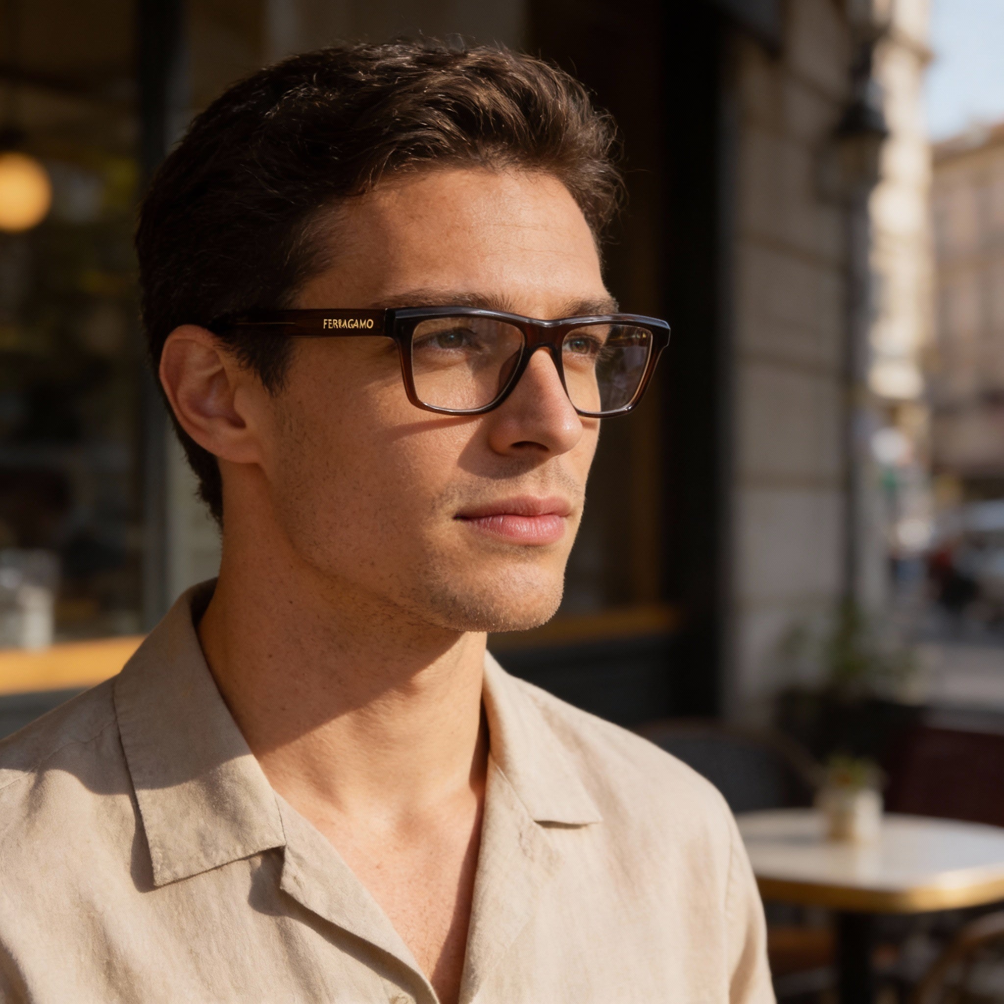 Ferragamo Sf2988 Men's Transparent Brown Metal Frame with Polarized Polycarbonate Lenses Eyeglasses 54-17-145mm, Photo 5